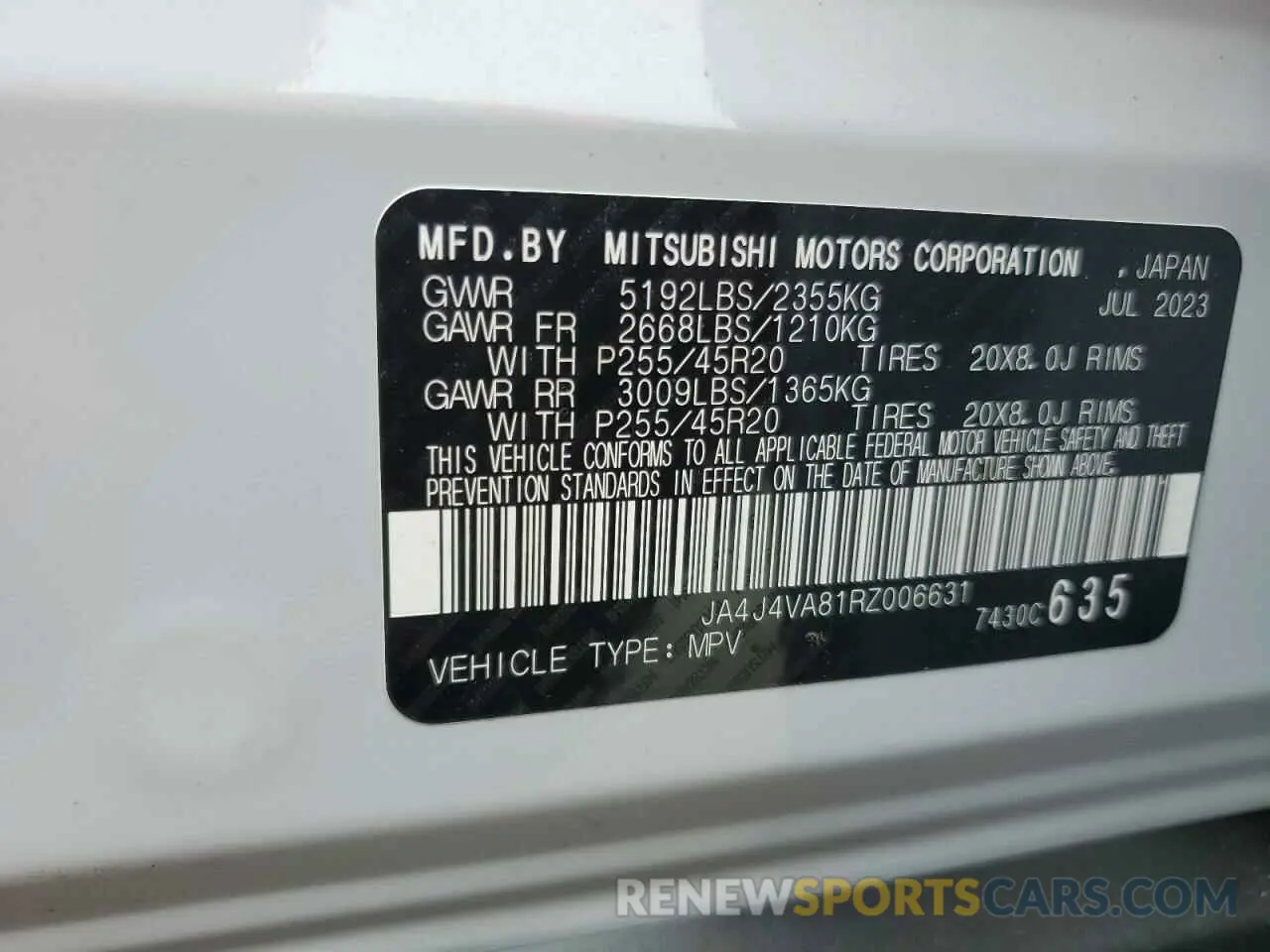 13 fotografías del automóvil dañado JA4J4VA81RZ006631 MITSUBISHI OUTLANDER 2024