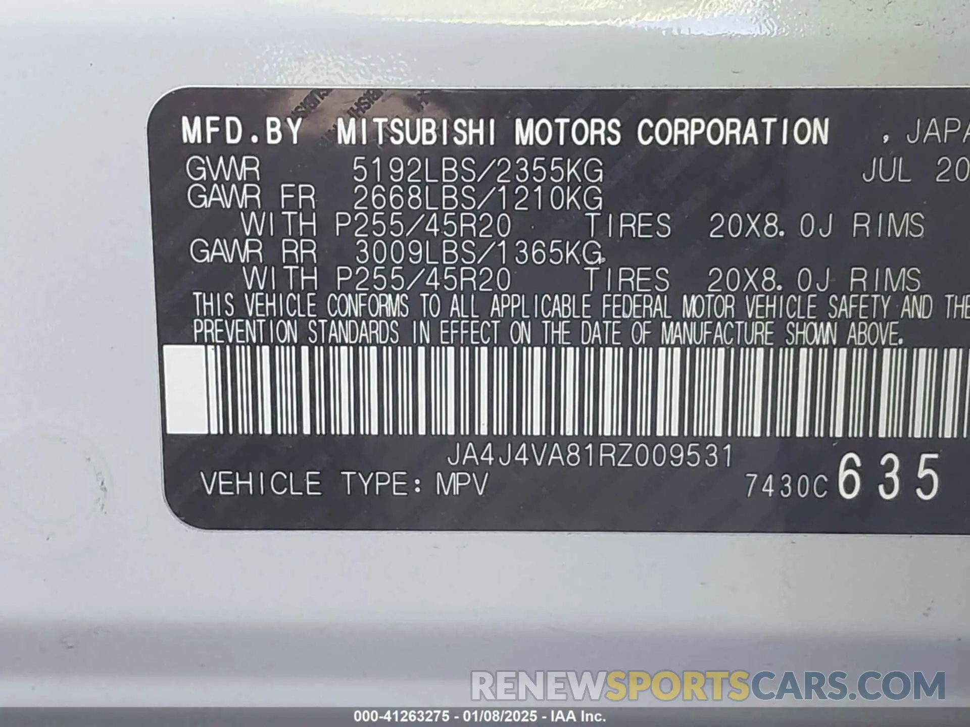 9 fotografías del automóvil dañado JA4J4VA81RZ009531 MITSUBISHI OUTLANDER 2024