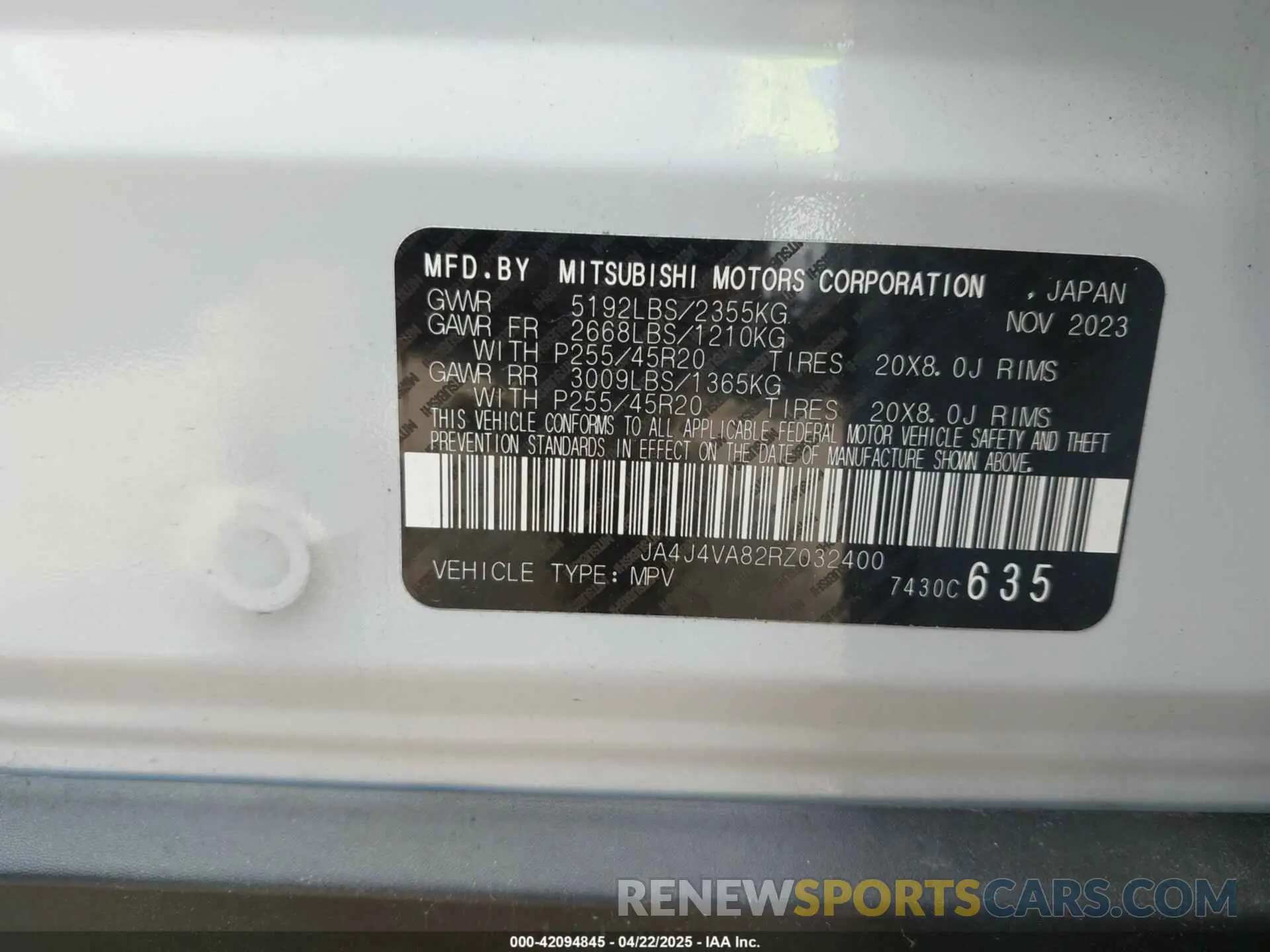 9 fotografías del automóvil dañado JA4J4VA82RZ032400 MITSUBISHI OUTLANDER 2024