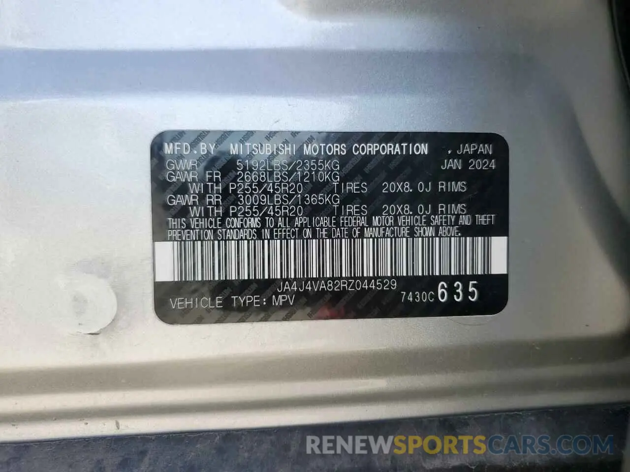 14 fotografías del automóvil dañado JA4J4VA82RZ044529 MITSUBISHI OUTLANDER 2024