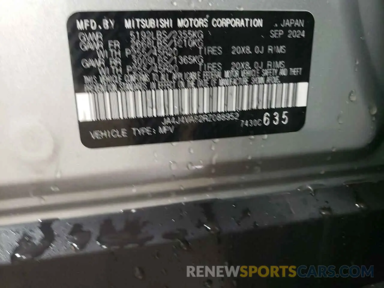 12 fotografías del automóvil dañado JA4J4VA82RZ088952 MITSUBISHI OUTLANDER 2024
