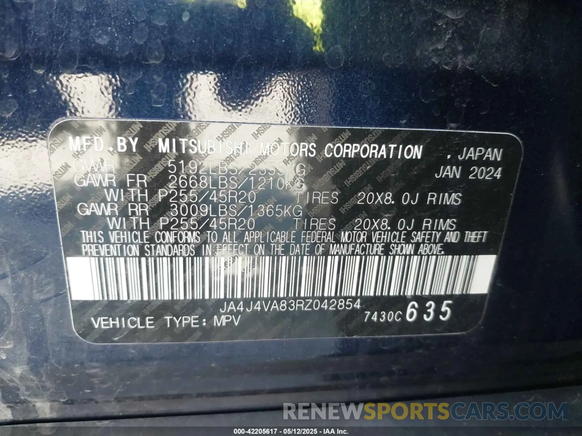 9 fotografías del automóvil dañado JA4J4VA83RZ042854 MITSUBISHI OUTLANDER 2024