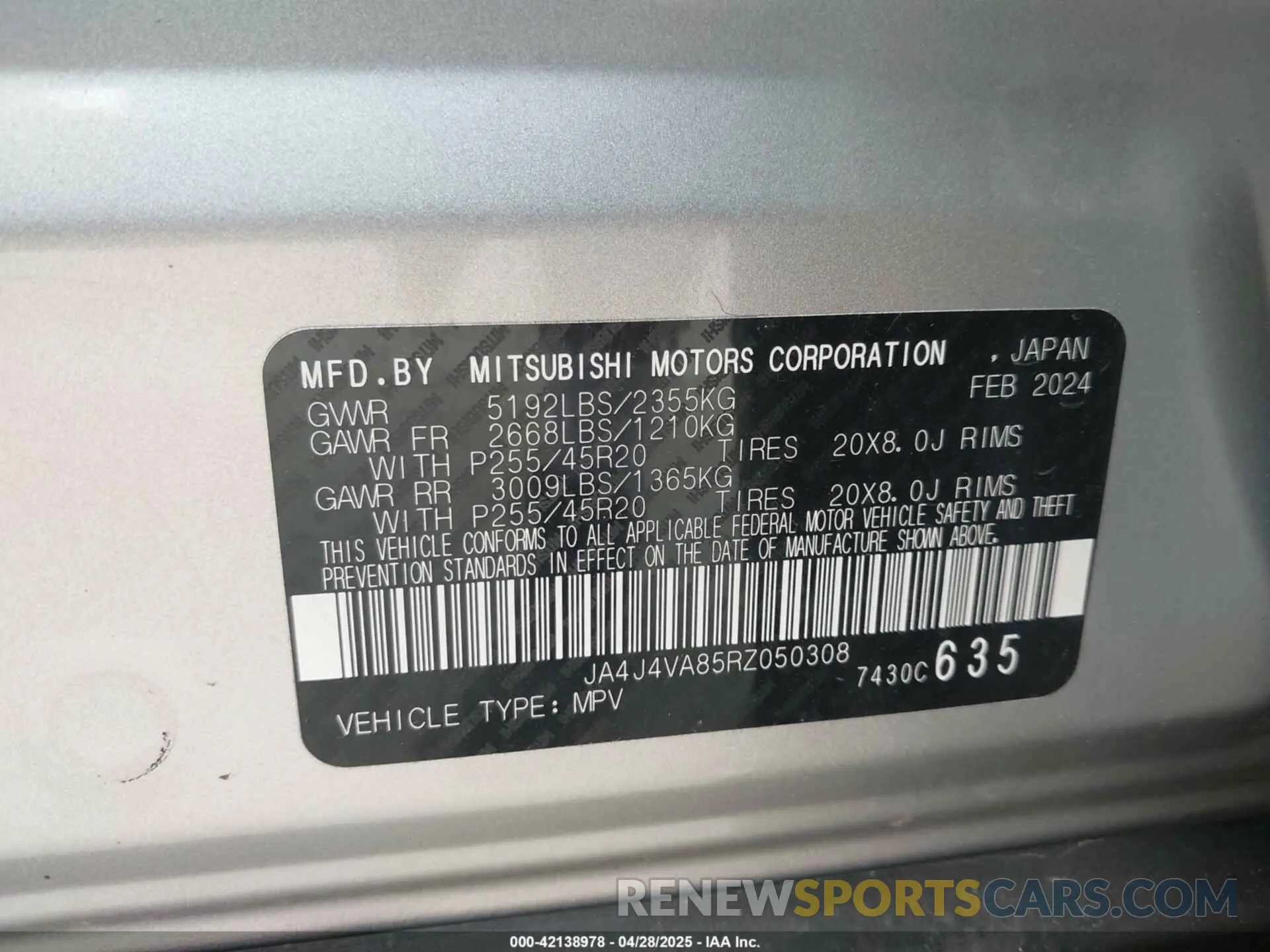 9 fotografías del automóvil dañado JA4J4VA85RZ050308 MITSUBISHI OUTLANDER 2024