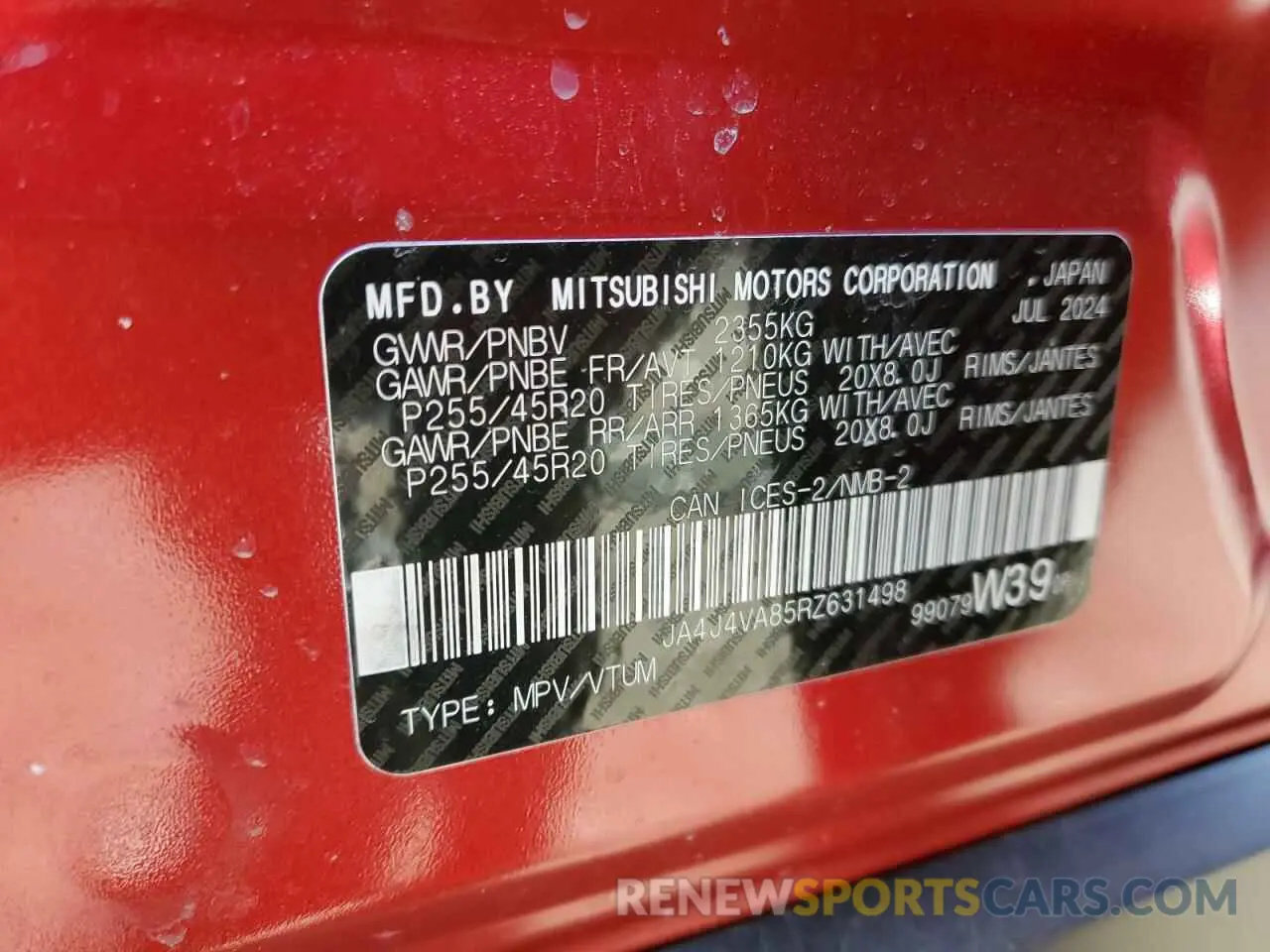 15 fotografías del automóvil dañado JA4J4VA85RZ631498 MITSUBISHI OUTLANDER 2024