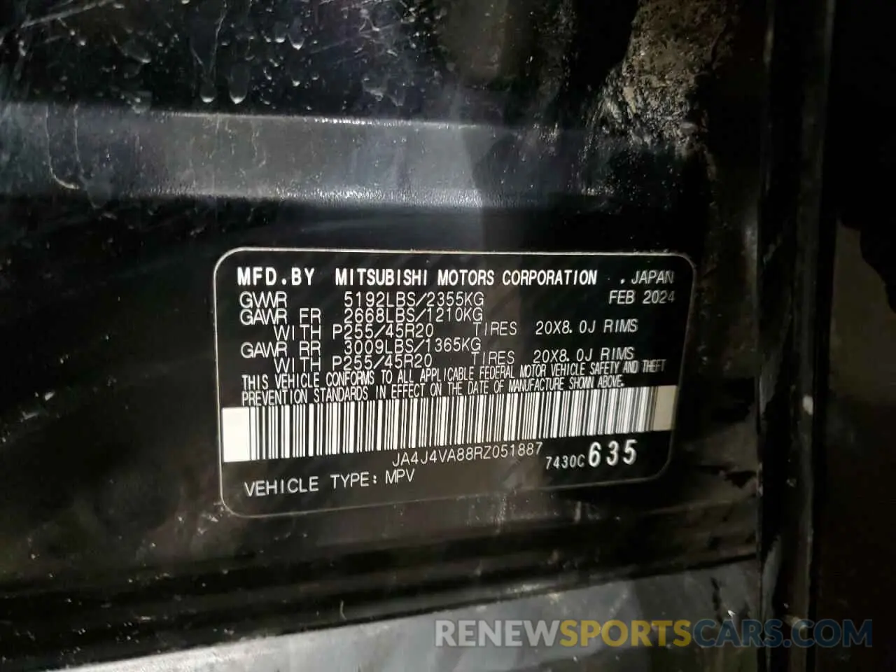 13 fotografías del automóvil dañado JA4J4VA88RZ051887 MITSUBISHI OUTLANDER 2024