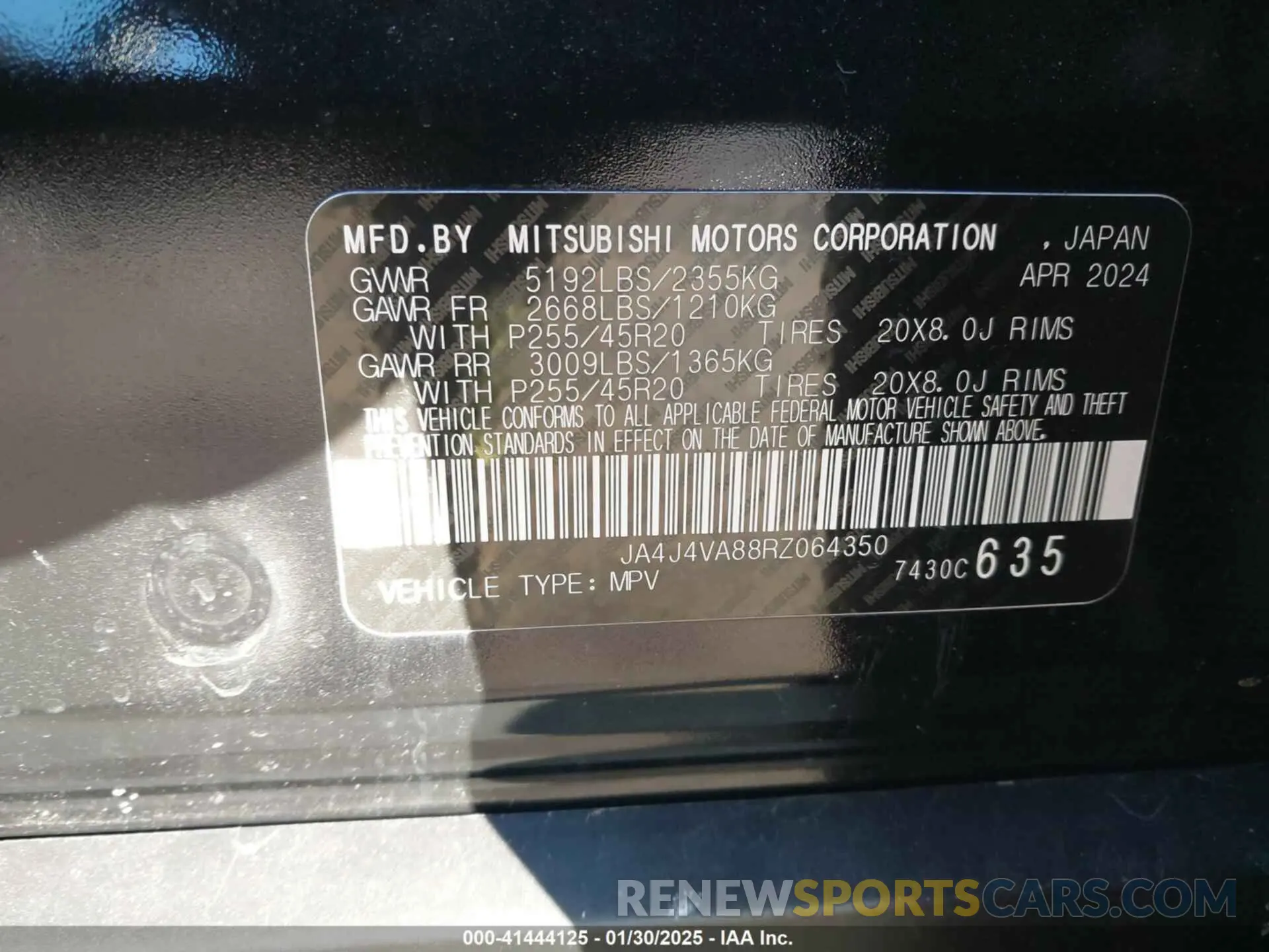 9 fotografías del automóvil dañado JA4J4VA88RZ064350 MITSUBISHI OUTLANDER 2024