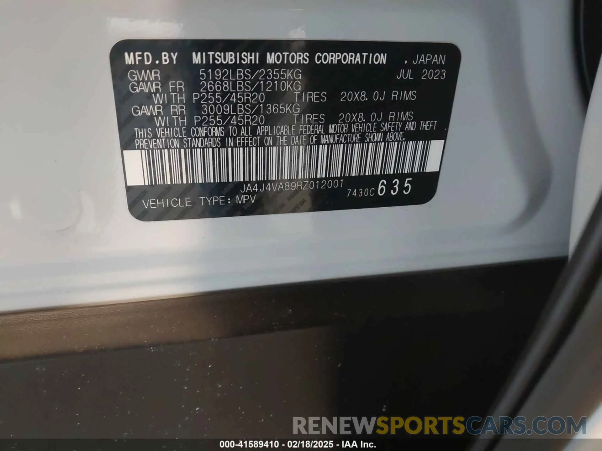 9 fotografías del automóvil dañado JA4J4VA89RZ012001 MITSUBISHI OUTLANDER 2024