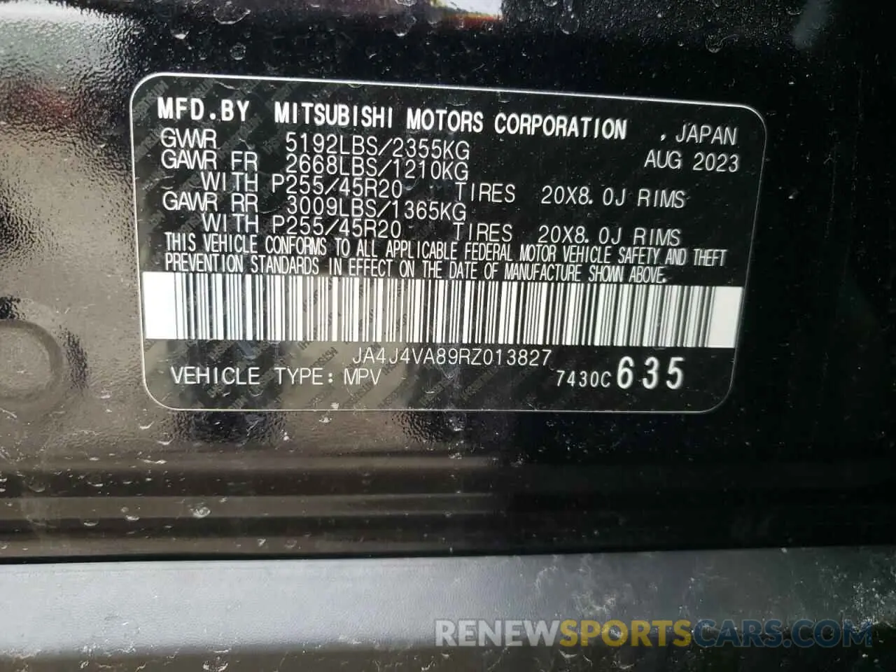15 fotografías del automóvil dañado JA4J4VA89RZ013827 MITSUBISHI OUTLANDER 2024