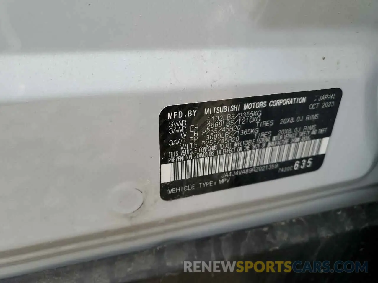 14 fotografías del automóvil dañado JA4J4VA89RZ021359 MITSUBISHI OUTLANDER 2024