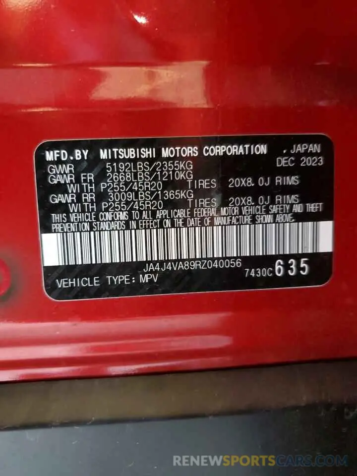 13 fotografías del automóvil dañado JA4J4VA89RZ040056 MITSUBISHI OUTLANDER 2024