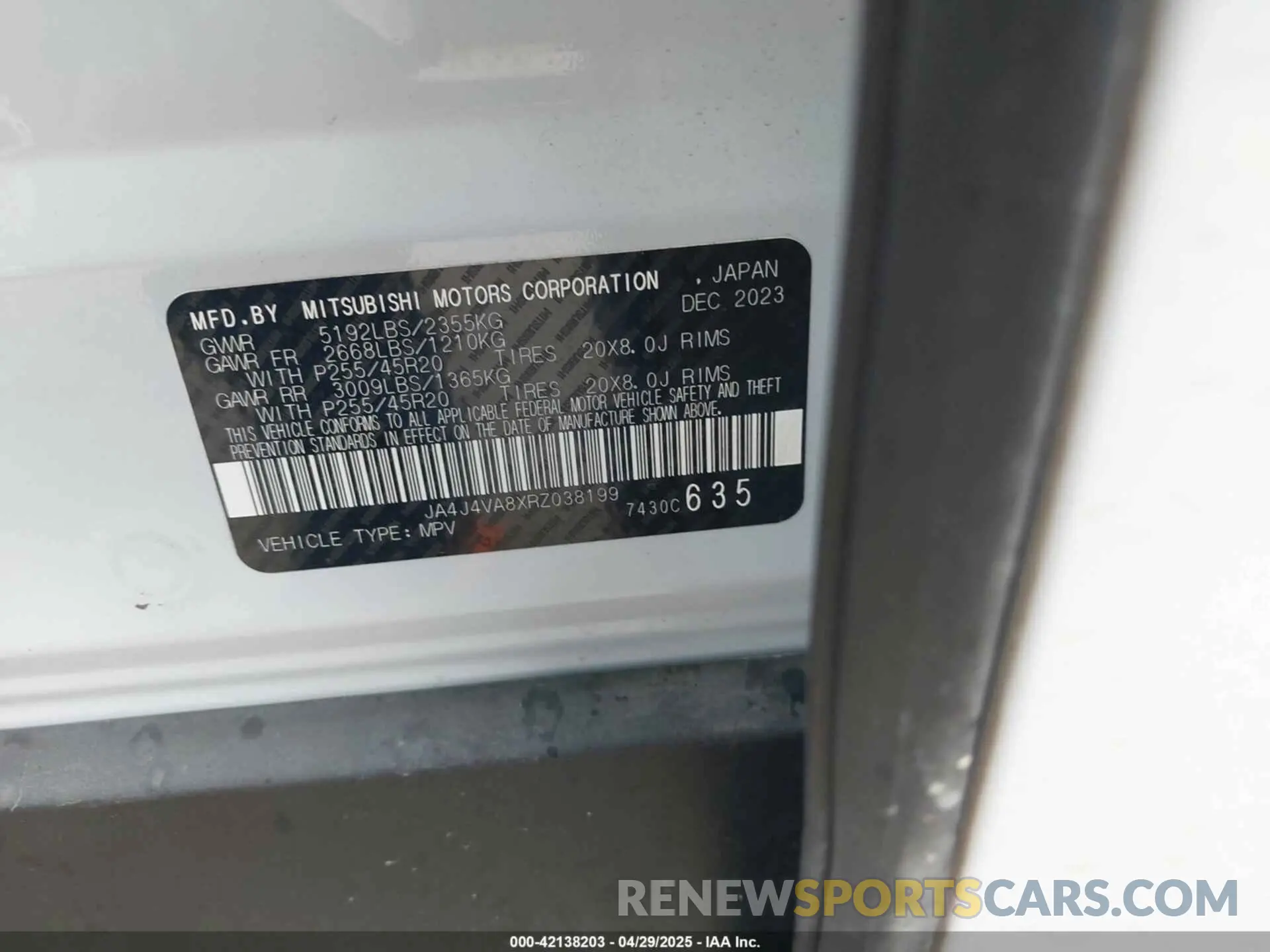 9 fotografías del automóvil dañado JA4J4VA8XRZ038199 MITSUBISHI OUTLANDER 2024