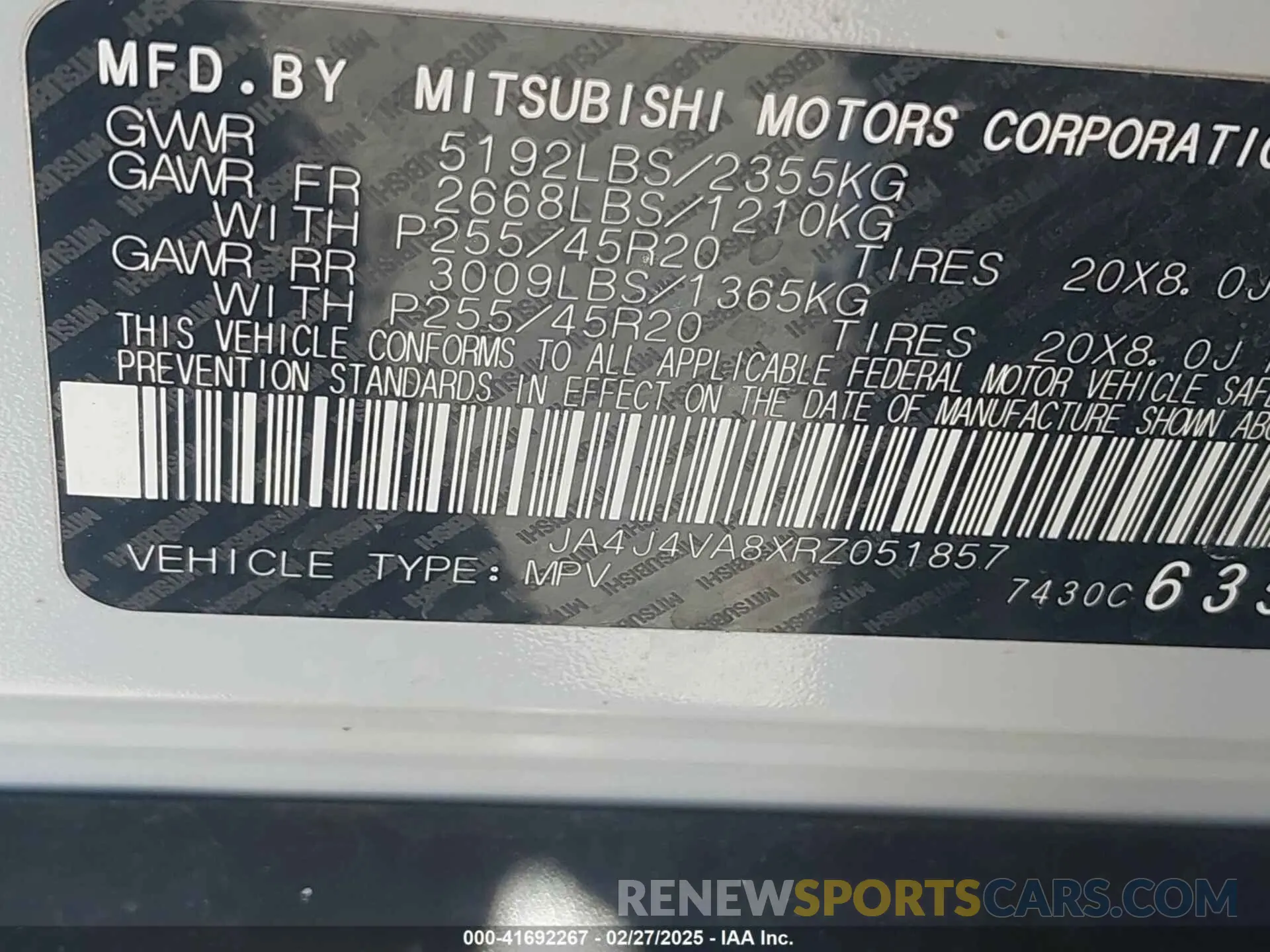 9 fotografías del automóvil dañado JA4J4VA8XRZ051857 MITSUBISHI OUTLANDER 2024