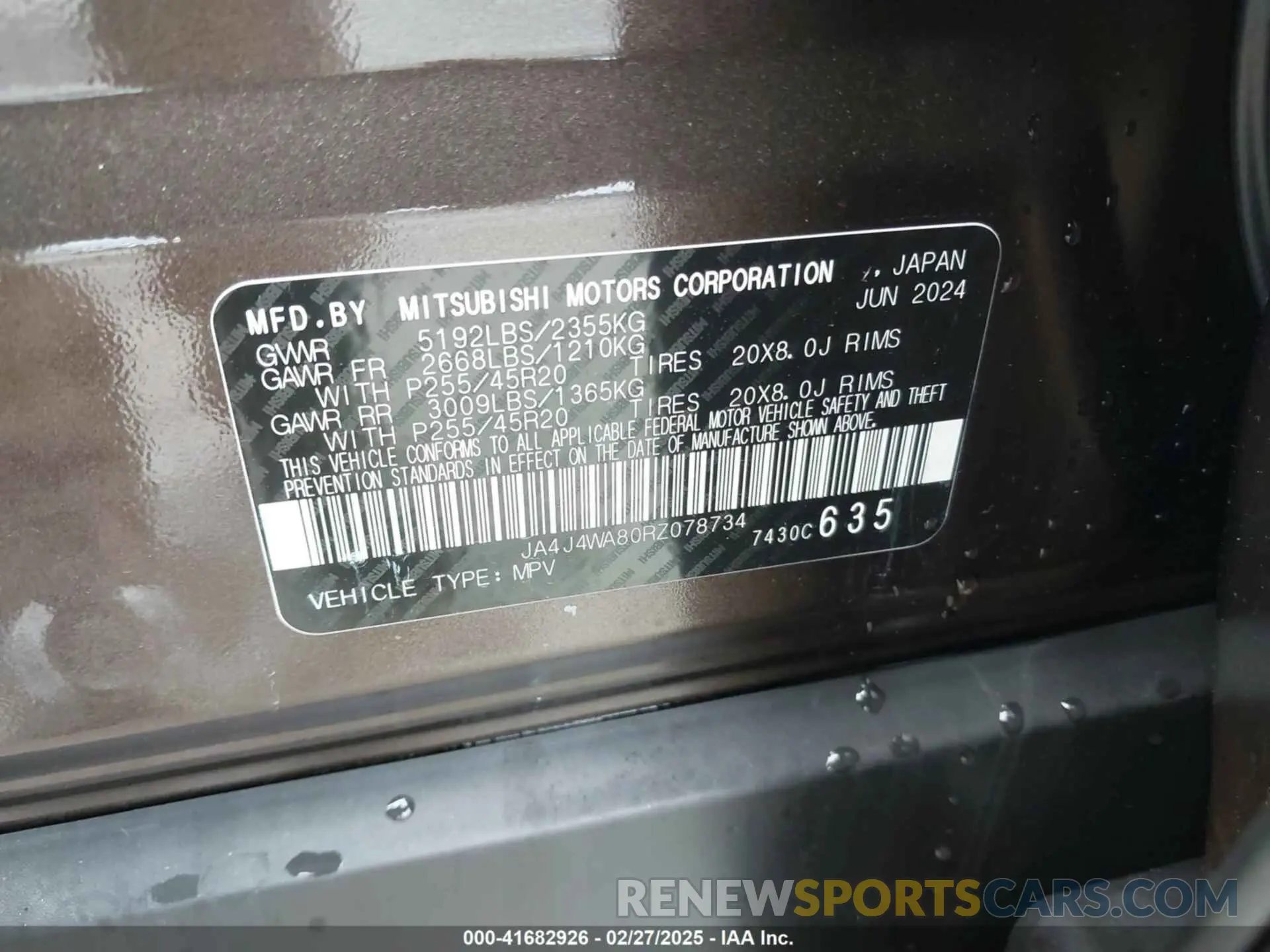 9 fotografías del automóvil dañado JA4J4WA80RZ078734 MITSUBISHI OUTLANDER 2024