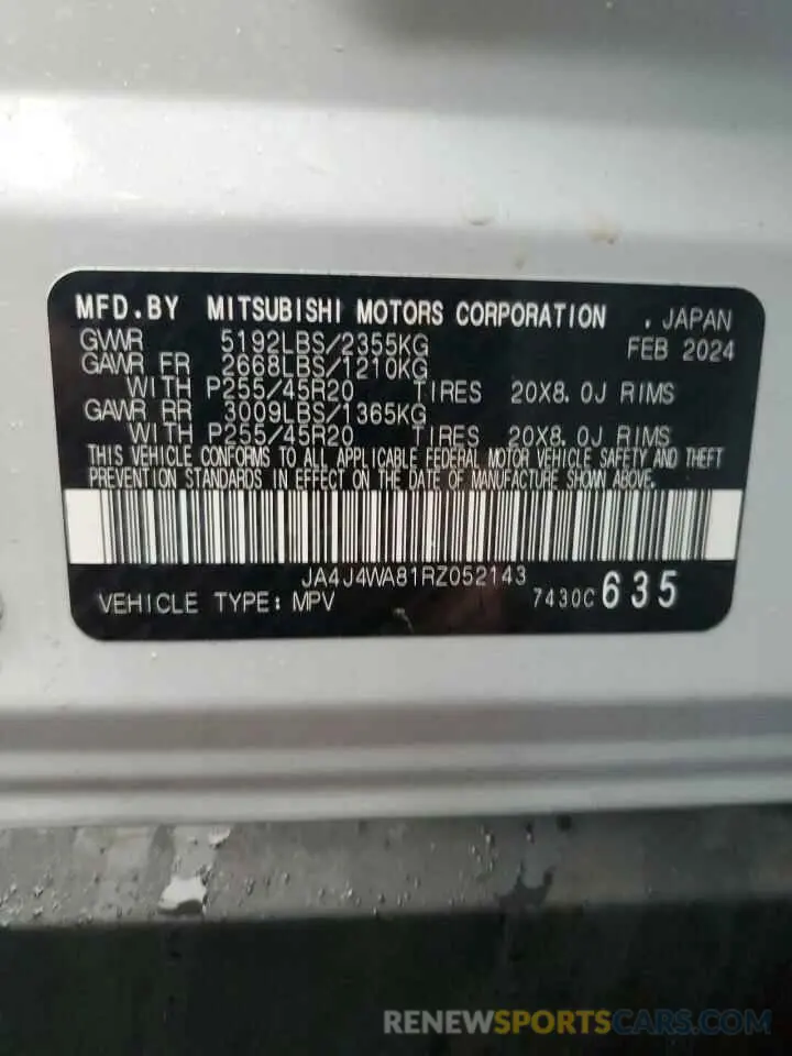 16 fotografías del automóvil dañado JA4J4WA81RZ052143 MITSUBISHI OUTLANDER 2024