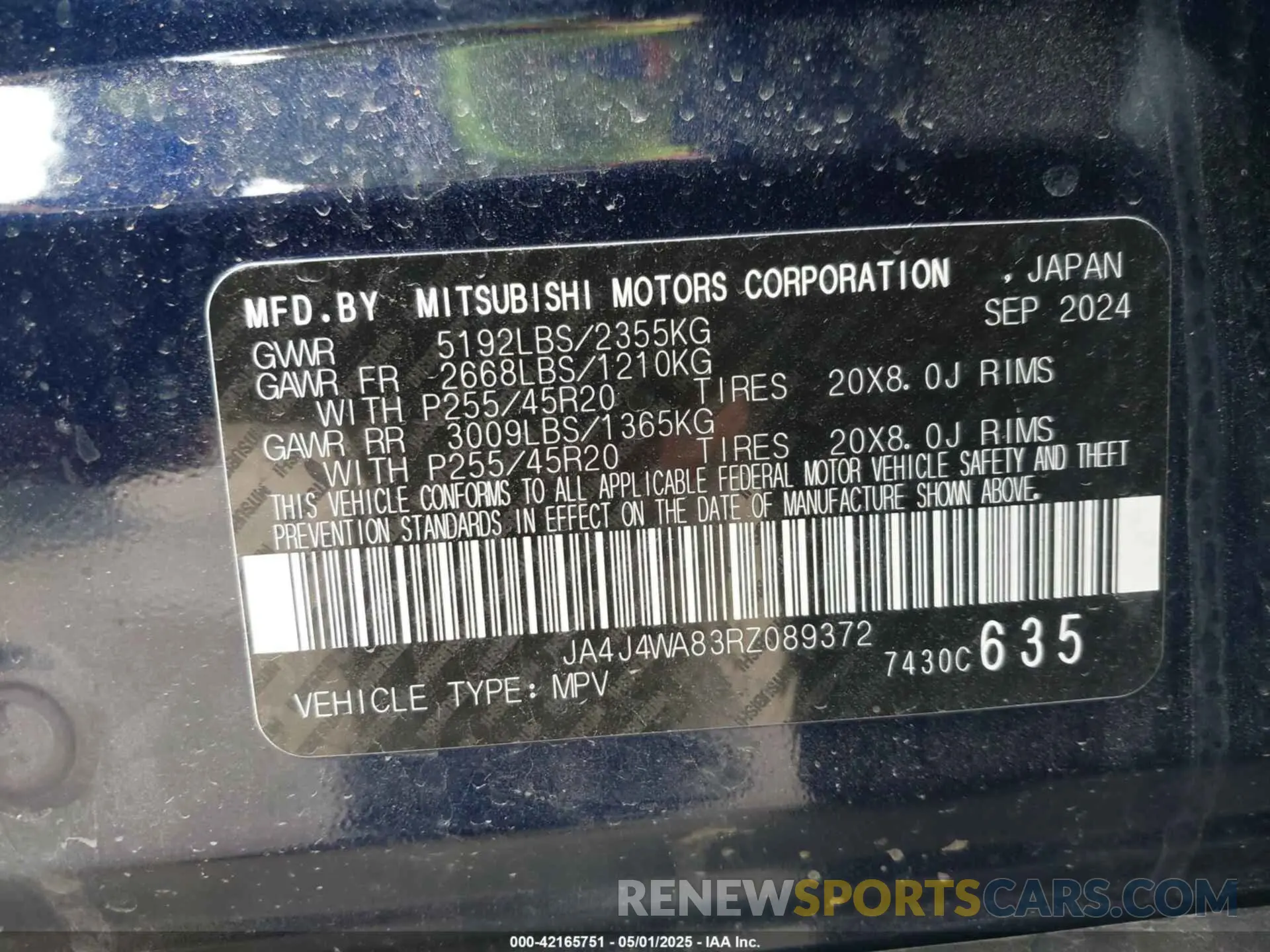9 fotografías del automóvil dañado JA4J4WA83RZ089372 MITSUBISHI OUTLANDER 2024