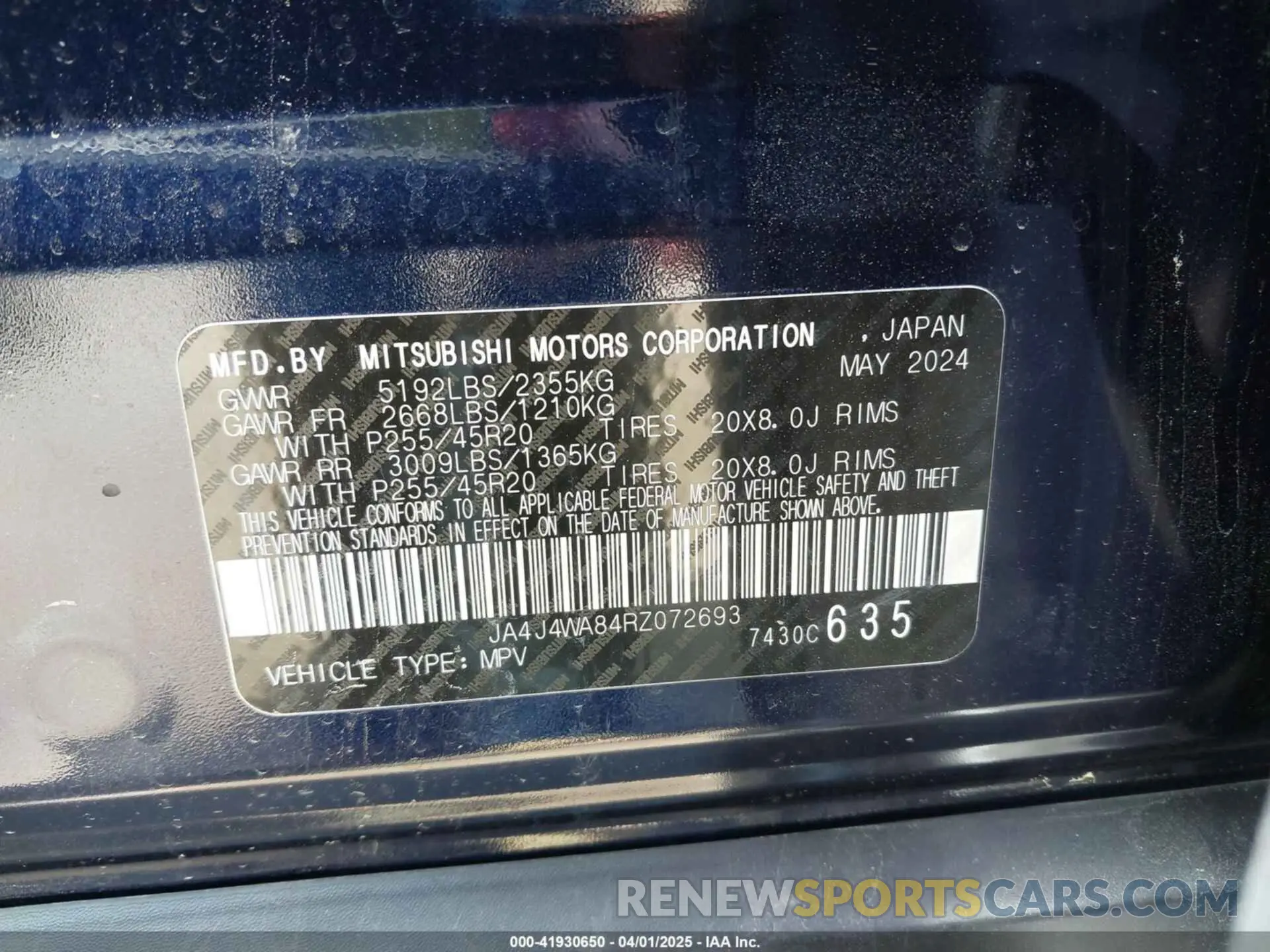 9 fotografías del automóvil dañado JA4J4WA84RZ072693 MITSUBISHI OUTLANDER 2024
