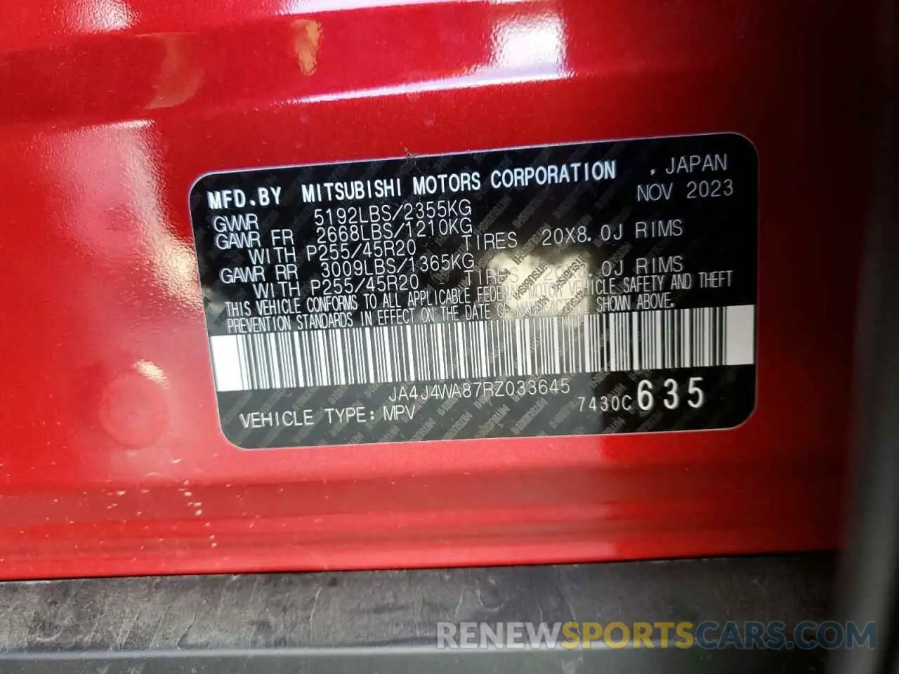 12 fotografías del automóvil dañado JA4J4WA87RZ033645 MITSUBISHI OUTLANDER 2024