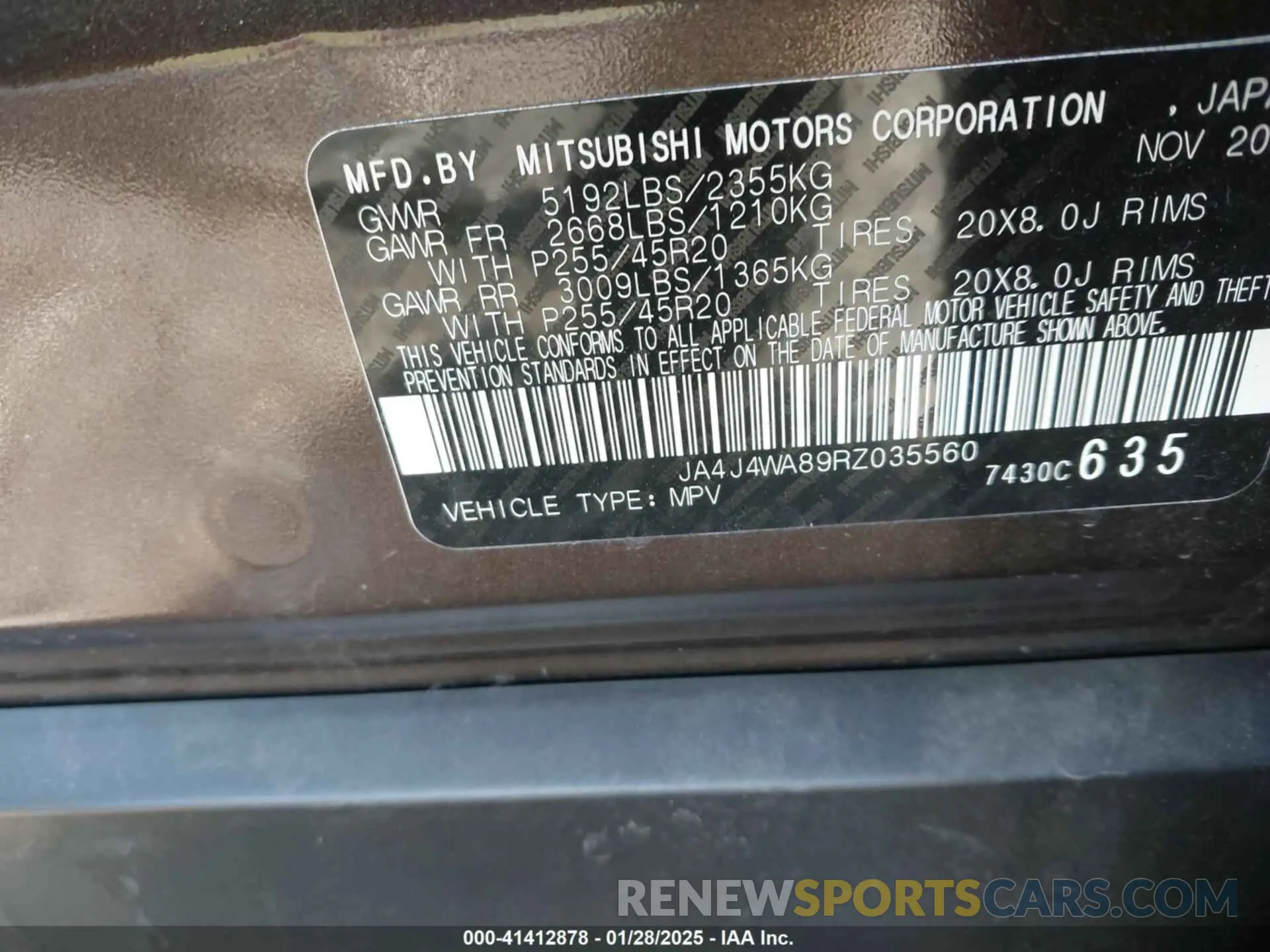 9 fotografías del automóvil dañado JA4J4WA89RZ035560 MITSUBISHI OUTLANDER 2024