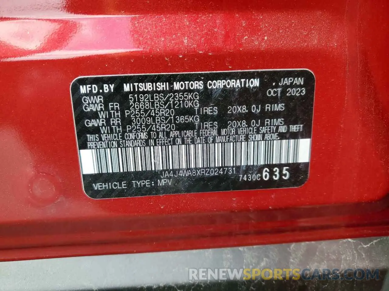 13 fotografías del automóvil dañado JA4J4WA8XRZ024731 MITSUBISHI OUTLANDER 2024