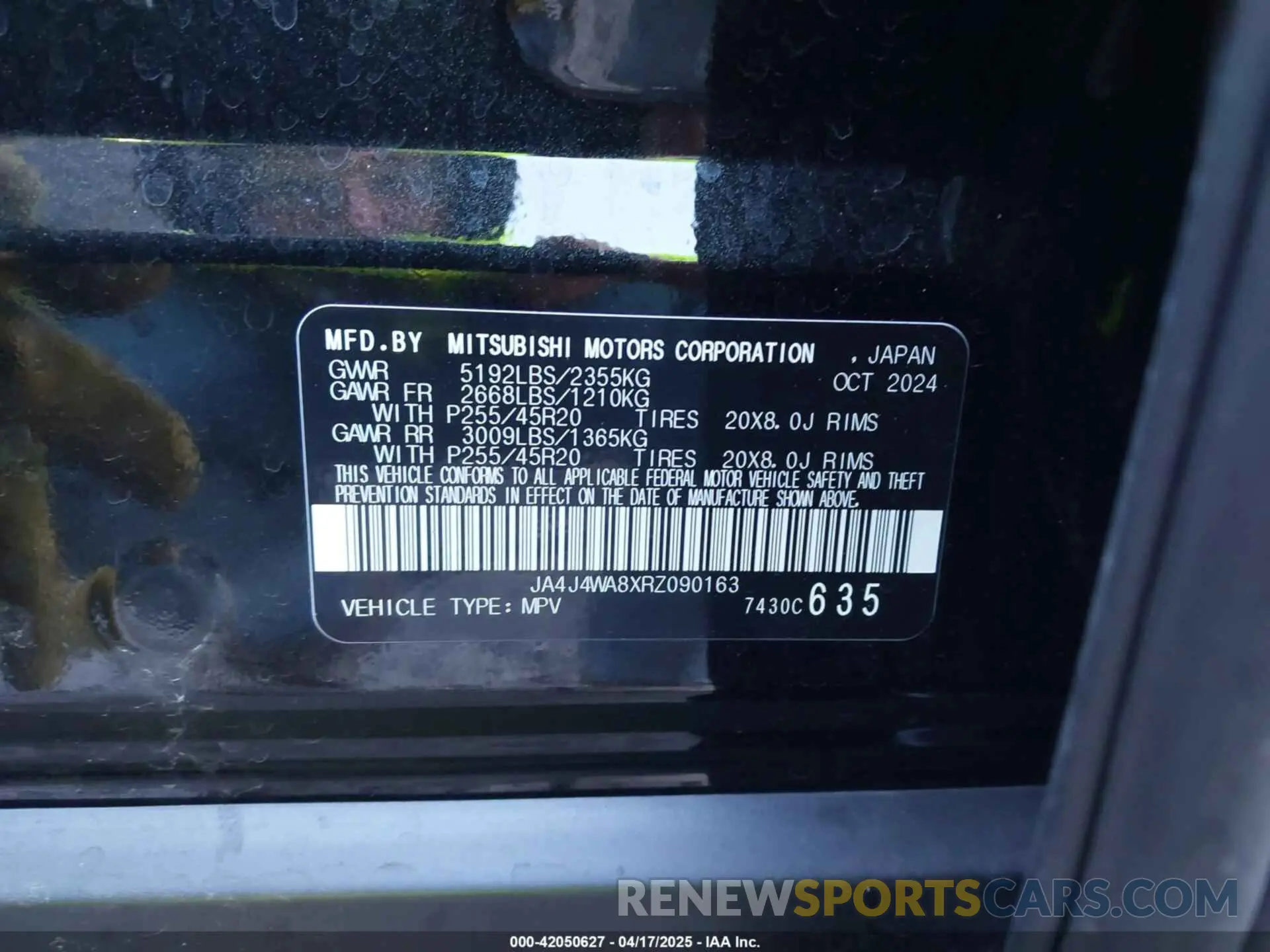 9 fotografías del automóvil dañado JA4J4WA8XRZ090163 MITSUBISHI OUTLANDER 2024