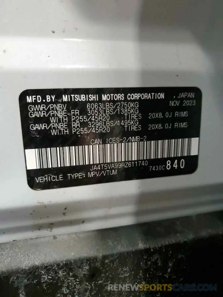 14 fotografías del automóvil dañado JA4T5VA99RZ611740 MITSUBISHI OUTLANDER 2024