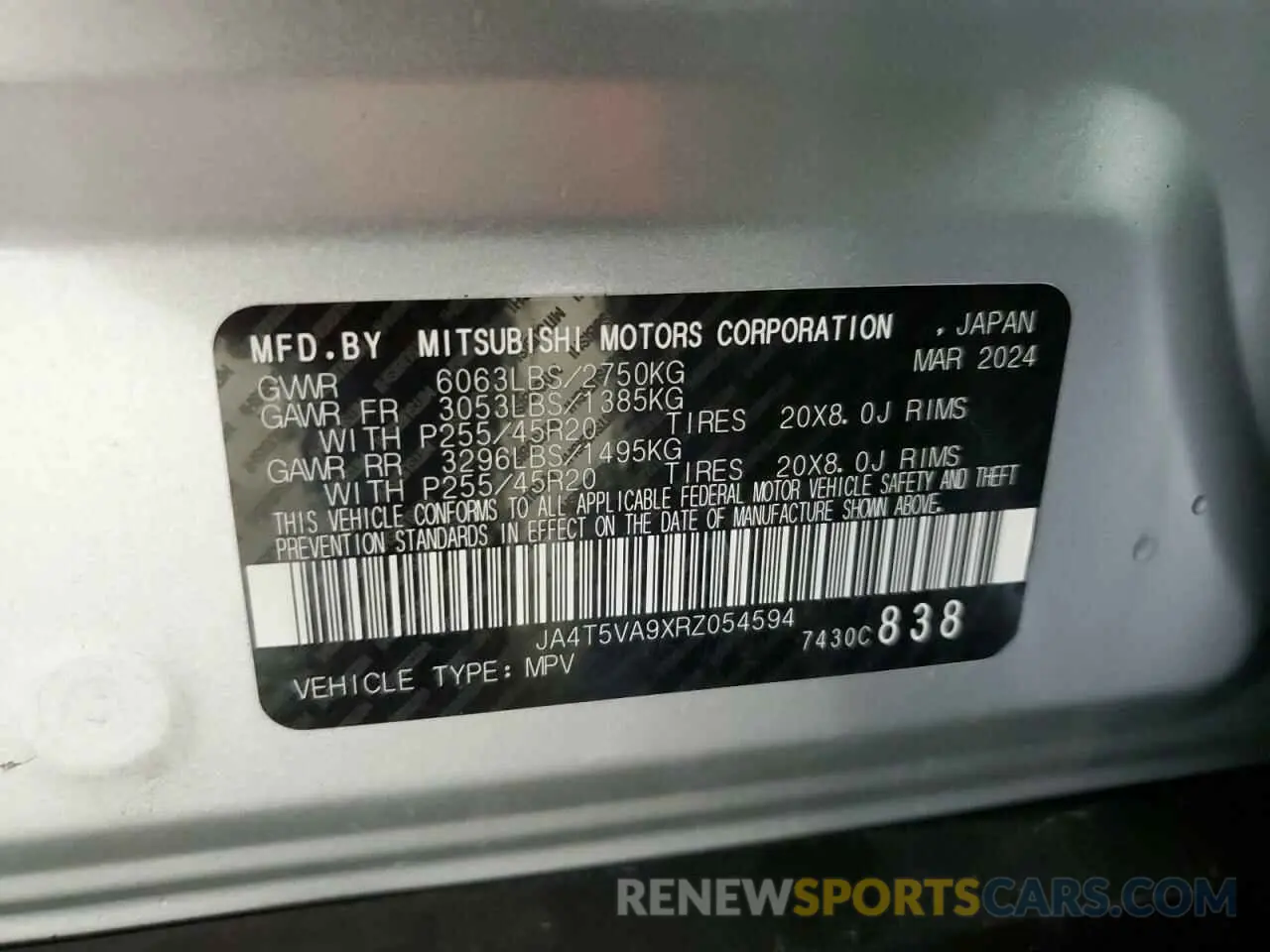 14 fotografías del automóvil dañado JA4T5VA9XRZ054594 MITSUBISHI OUTLANDER 2024