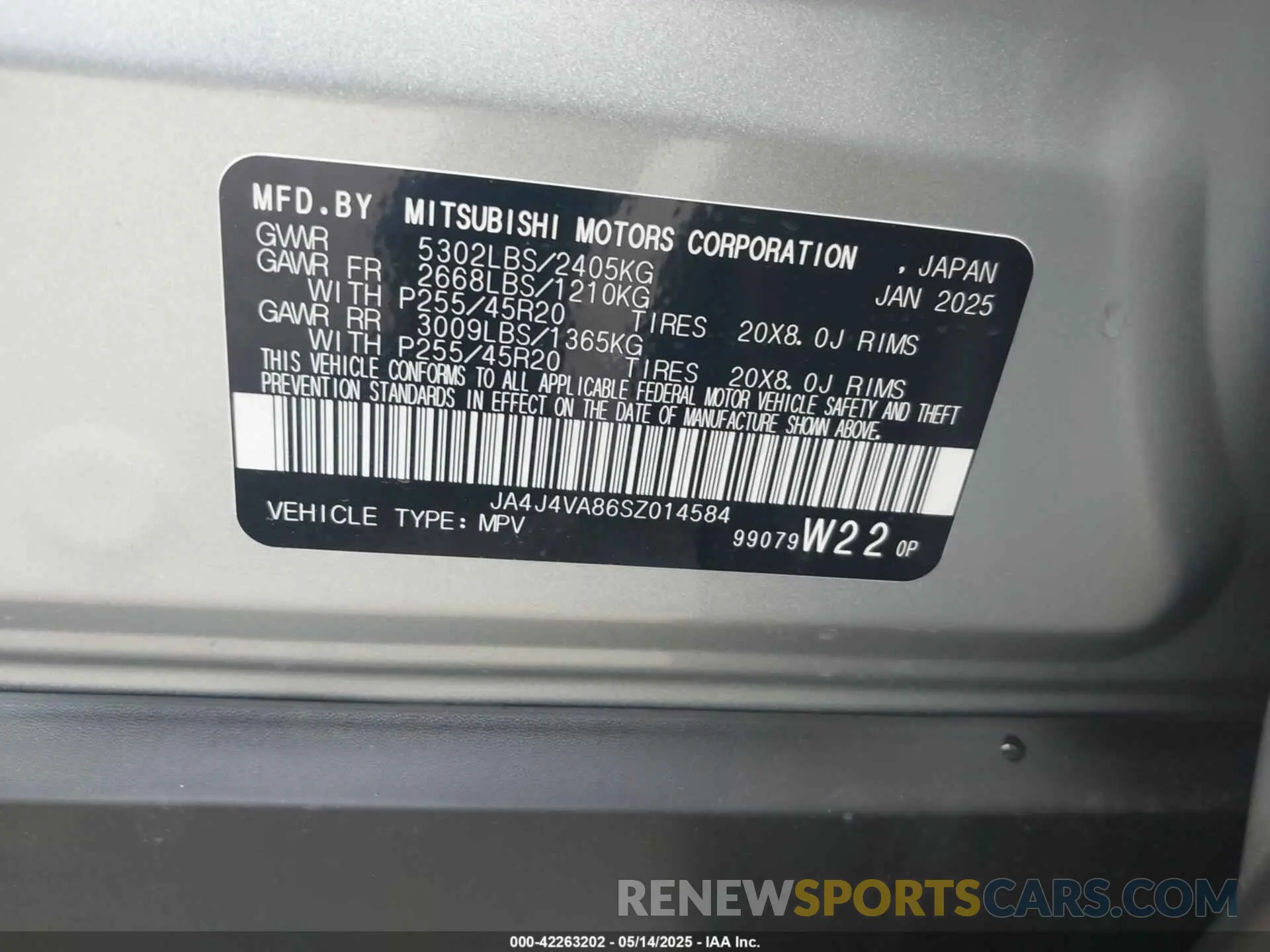 9 fotografías del automóvil dañado JA4J4VA86SZ014584 MITSUBISHI OUTLANDER 2025