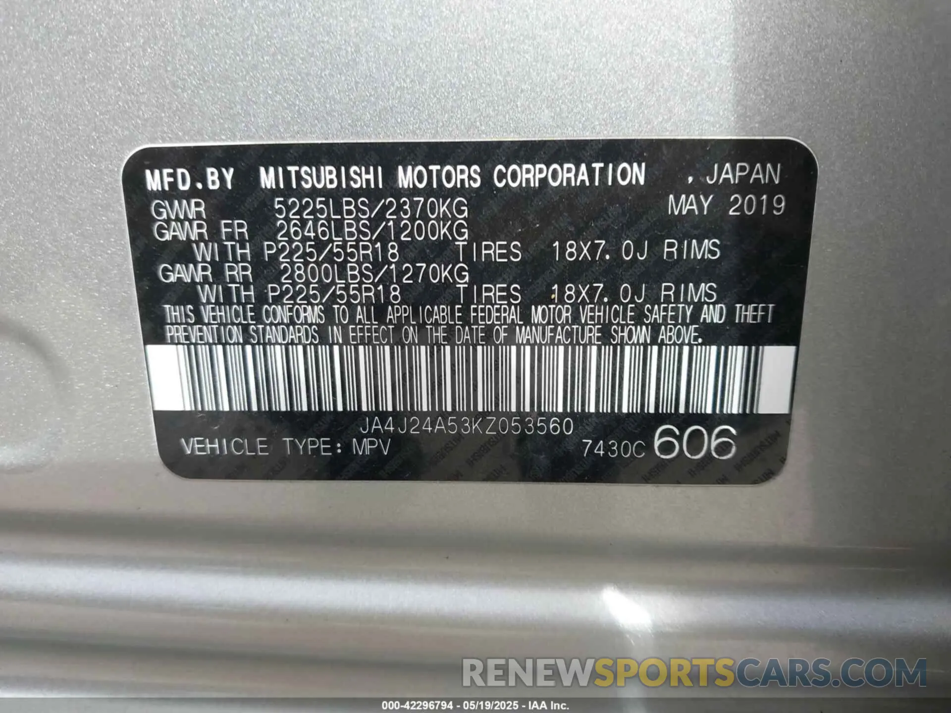 9 fotografías del automóvil dañado JA4J24A53KZ053560 MITSUBISHI OUTLANDER PHEV 2019