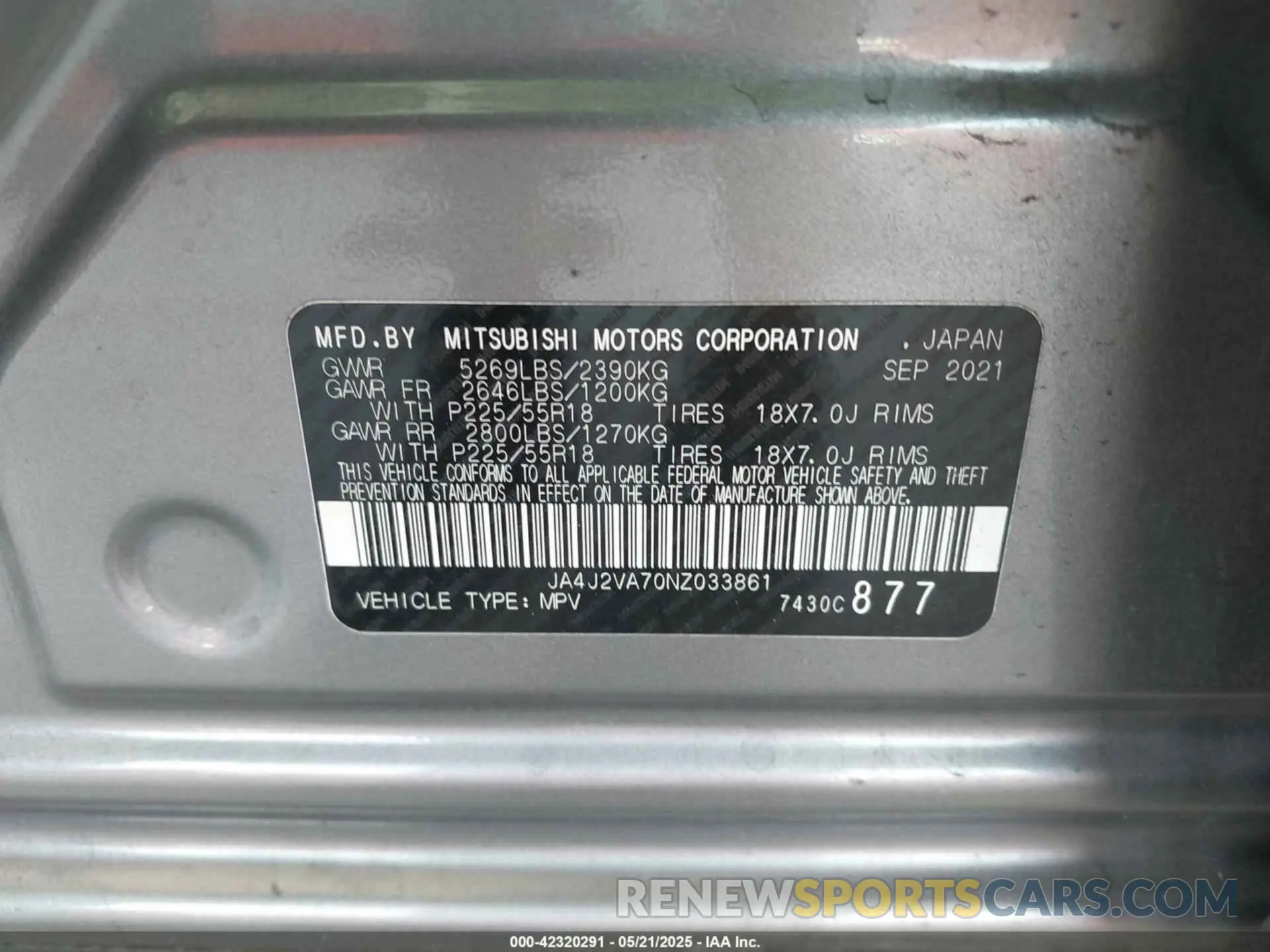 9 fotografías del automóvil dañado JA4J2VA70NZ033861 MITSUBISHI OUTLANDER PHEV 2022