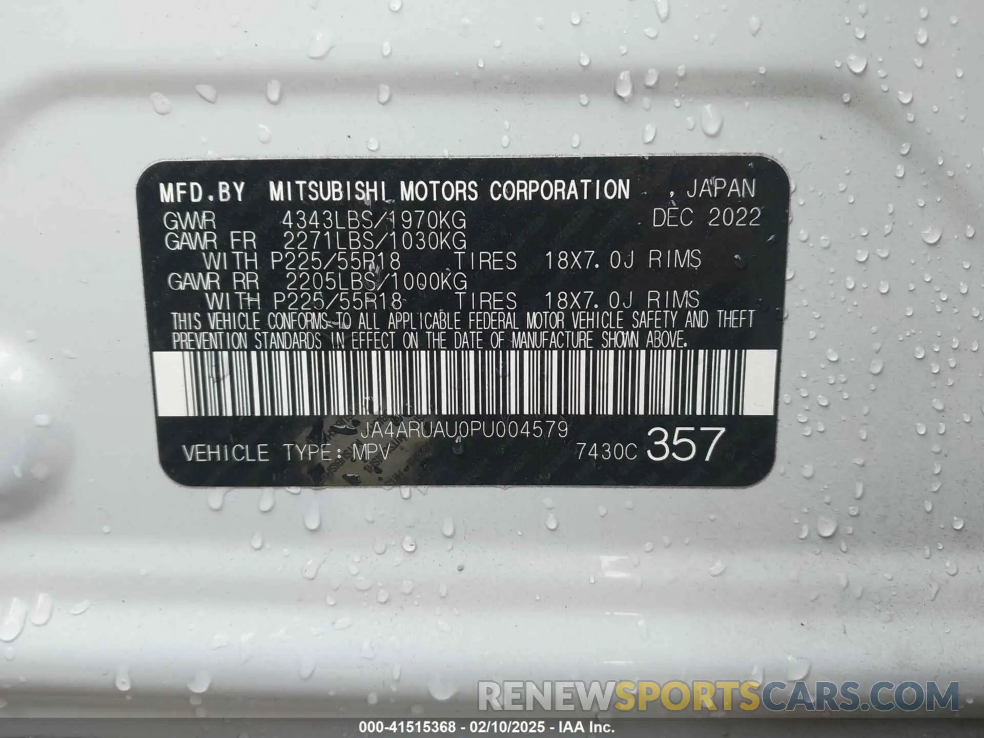 9 fotografías del automóvil dañado JA4ARUAU0PU004579 MITSUBISHI OUTLANDER SPORT 2023