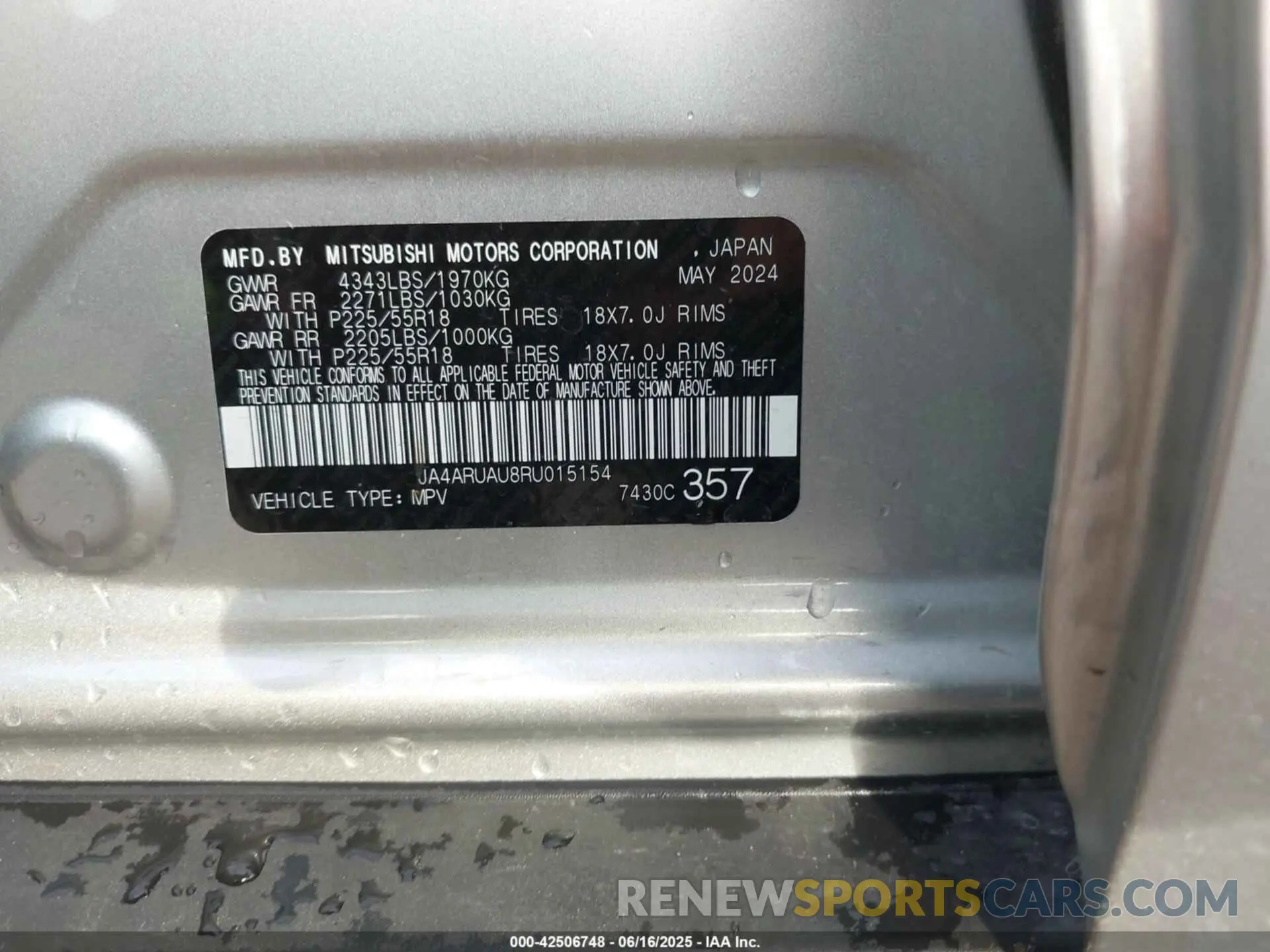 9 fotografías del automóvil dañado JA4ARUAU8RU015154 MITSUBISHI OUTLANDER SPORT 2024