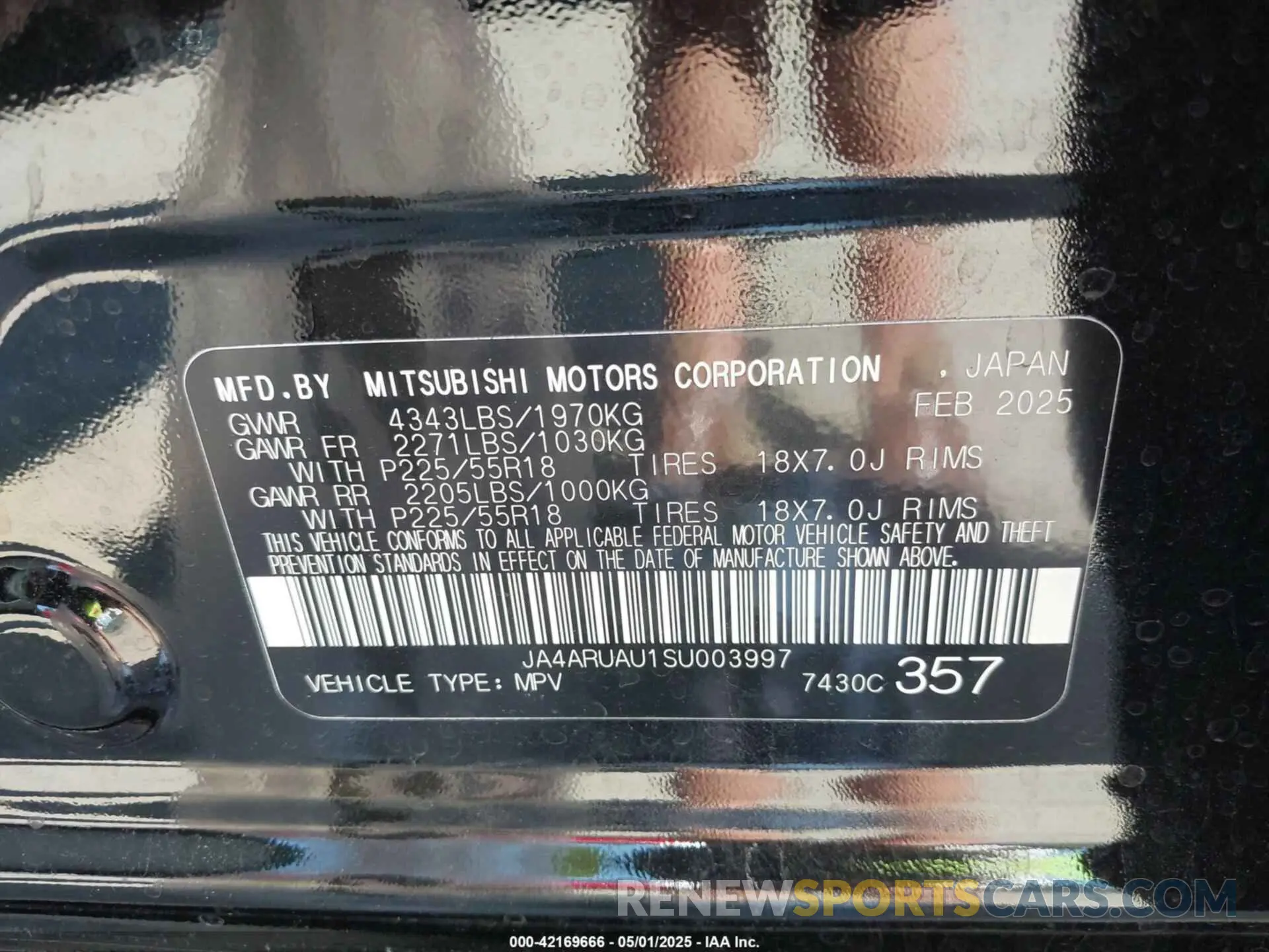 9 fotografías del automóvil dañado JA4ARUAU1SU003997 MITSUBISHI OUTLANDER SPORT 2025