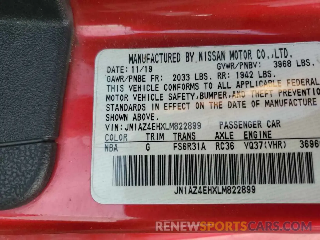 14 fotografías del automóvil dañado JN1AZ4EHXLM822899 NISSAN 370Z 2020