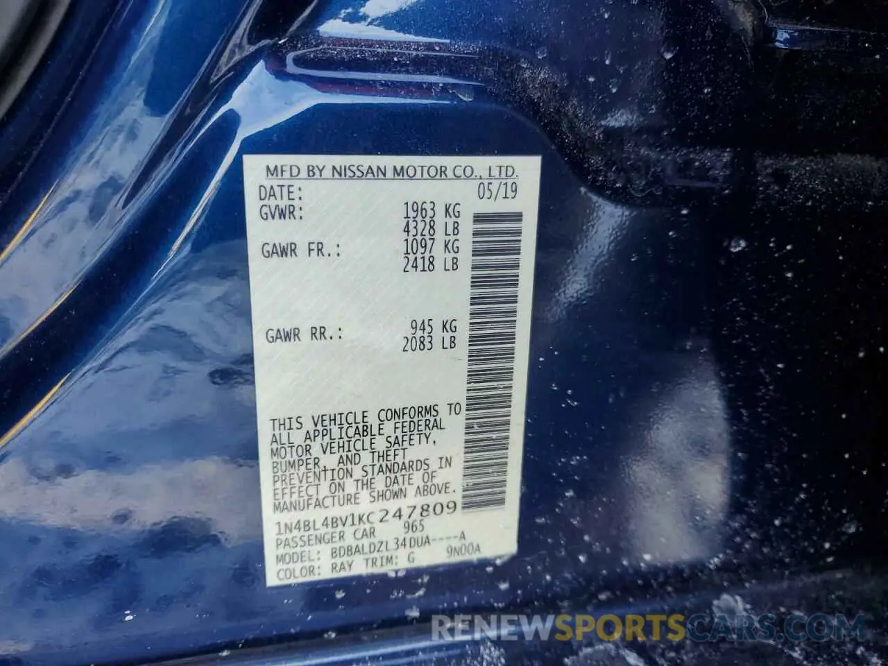 14 fotografías del automóvil dañado 1N4BL4BV1KC247809 NISSAN ALTIMA 2019
