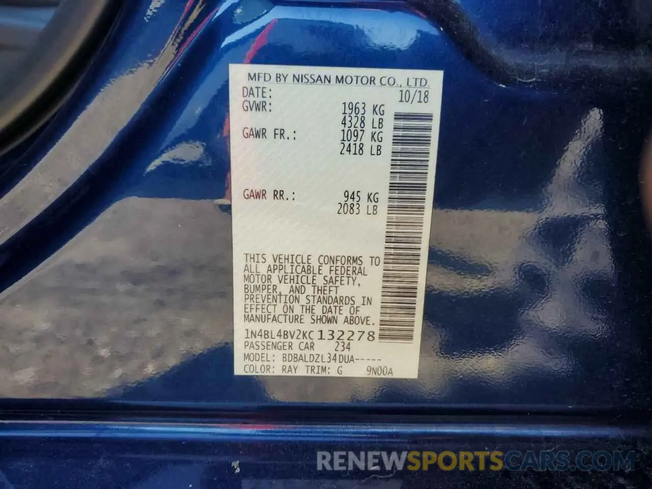 12 fotografías del automóvil dañado 1N4BL4BV2KC132278 NISSAN ALTIMA 2019