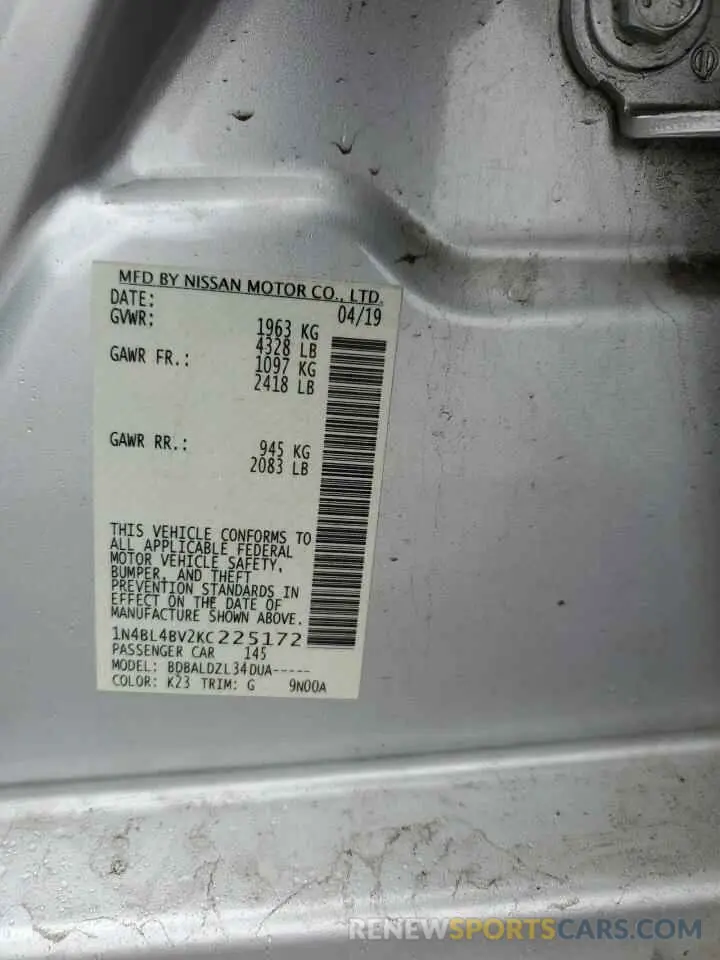 13 fotografías del automóvil dañado 1N4BL4BV2KC225172 NISSAN ALTIMA 2019