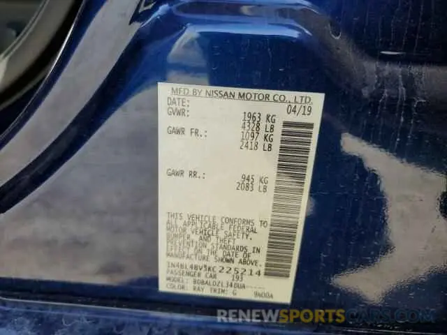 12 fotografías del automóvil dañado 1N4BL4BV3KC225214 NISSAN ALTIMA 2019