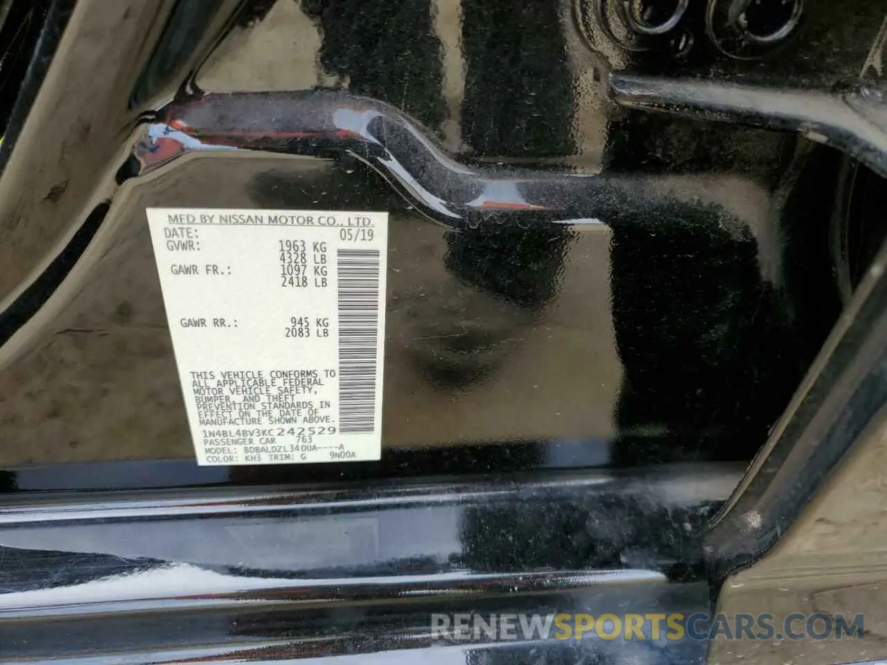 12 fotografías del automóvil dañado 1N4BL4BV3KC242529 NISSAN ALTIMA 2019