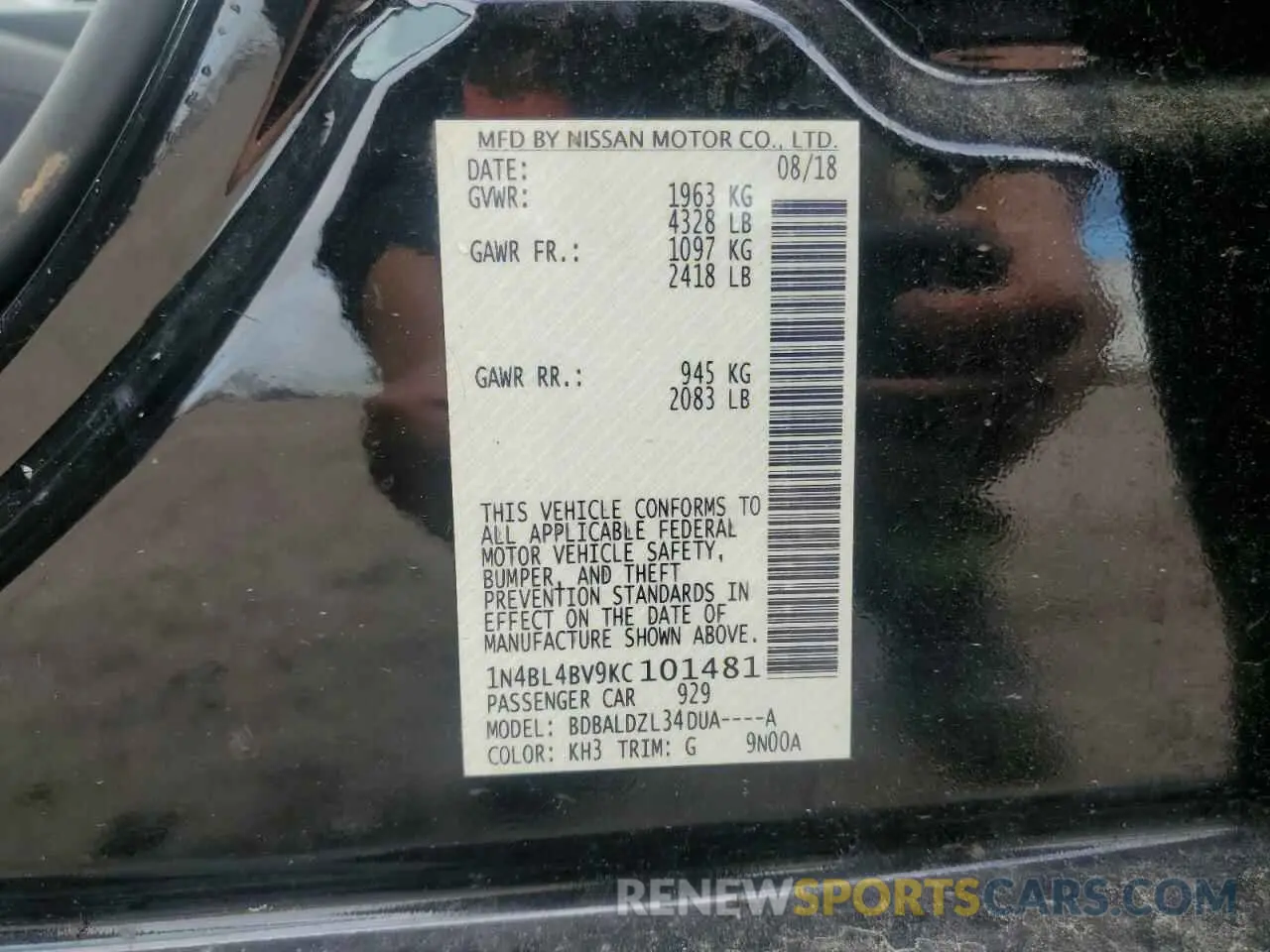 12 fotografías del automóvil dañado 1N4BL4BV9KC101481 NISSAN ALTIMA 2019