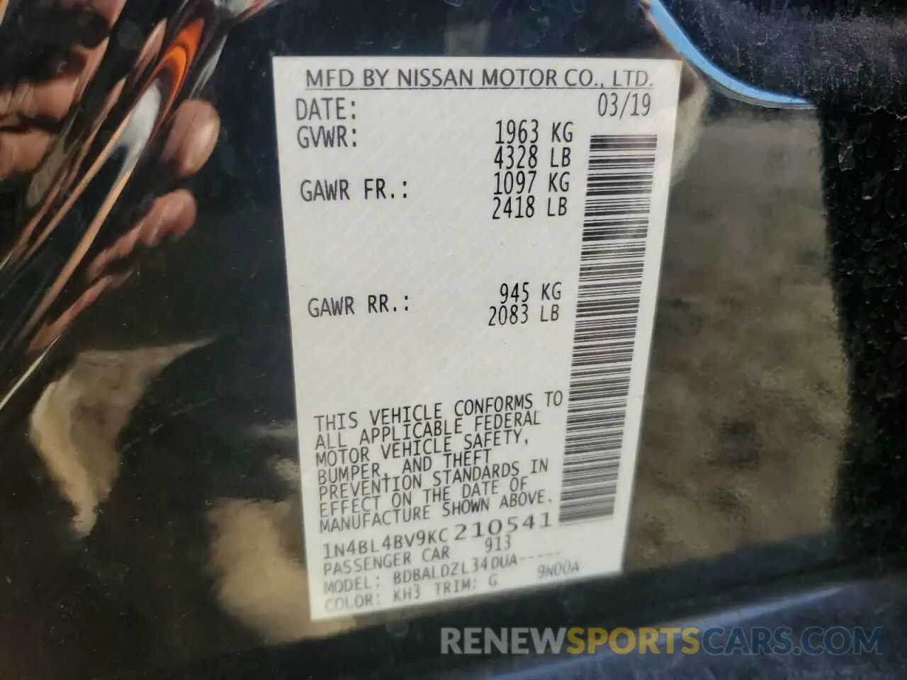 14 fotografías del automóvil dañado 1N4BL4BV9KC210541 NISSAN ALTIMA 2019