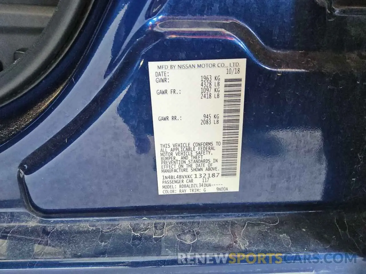 12 fotografías del automóvil dañado 1N4BL4BVXKC132187 NISSAN ALTIMA 2019