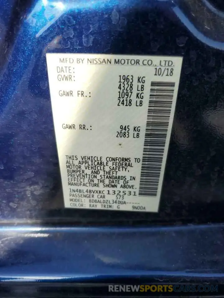 15 fotografías del automóvil dañado 1N4BL4BVXKC132531 NISSAN ALTIMA 2019