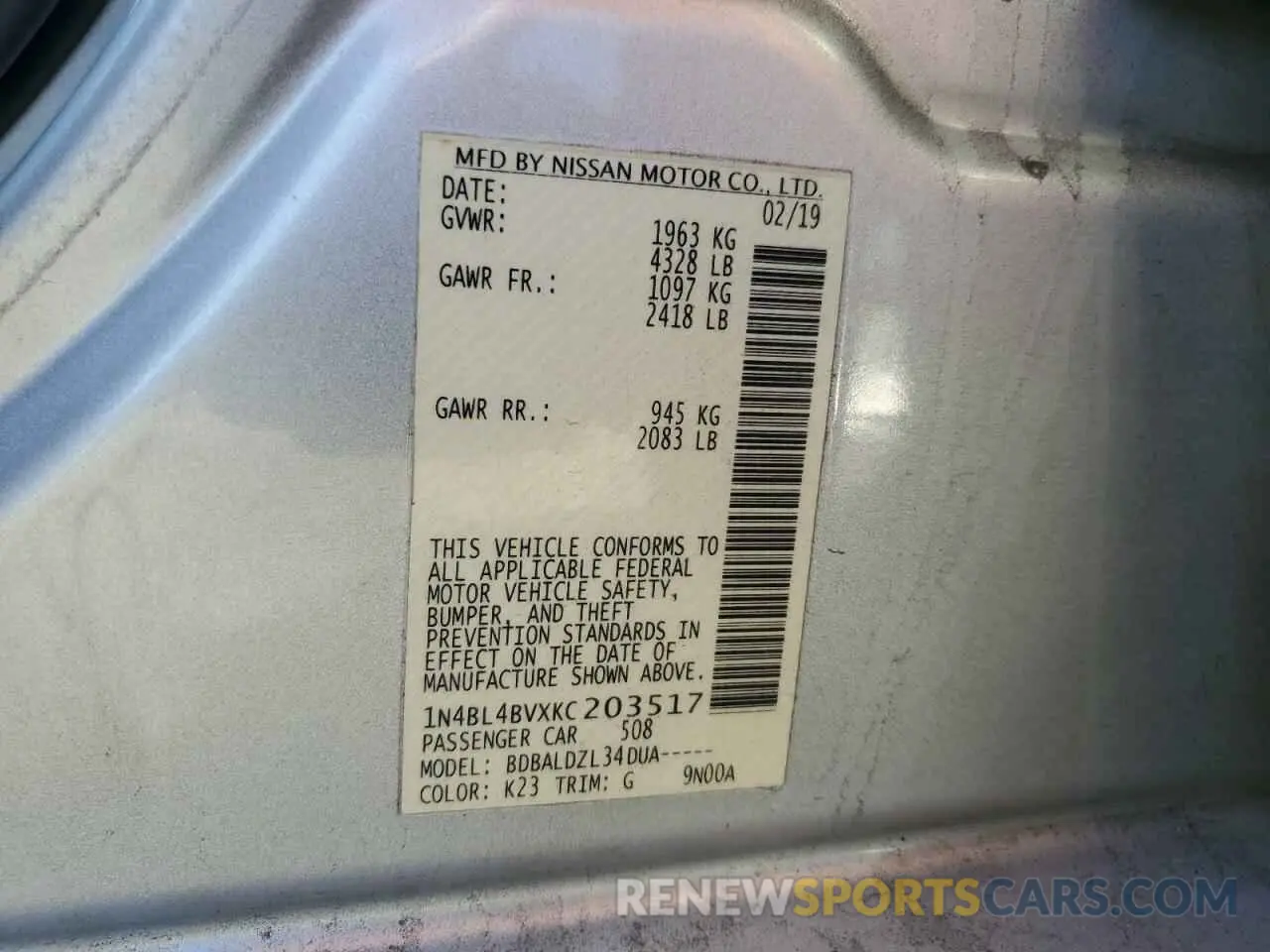 13 fotografías del automóvil dañado 1N4BL4BVXKC203517 NISSAN ALTIMA 2019