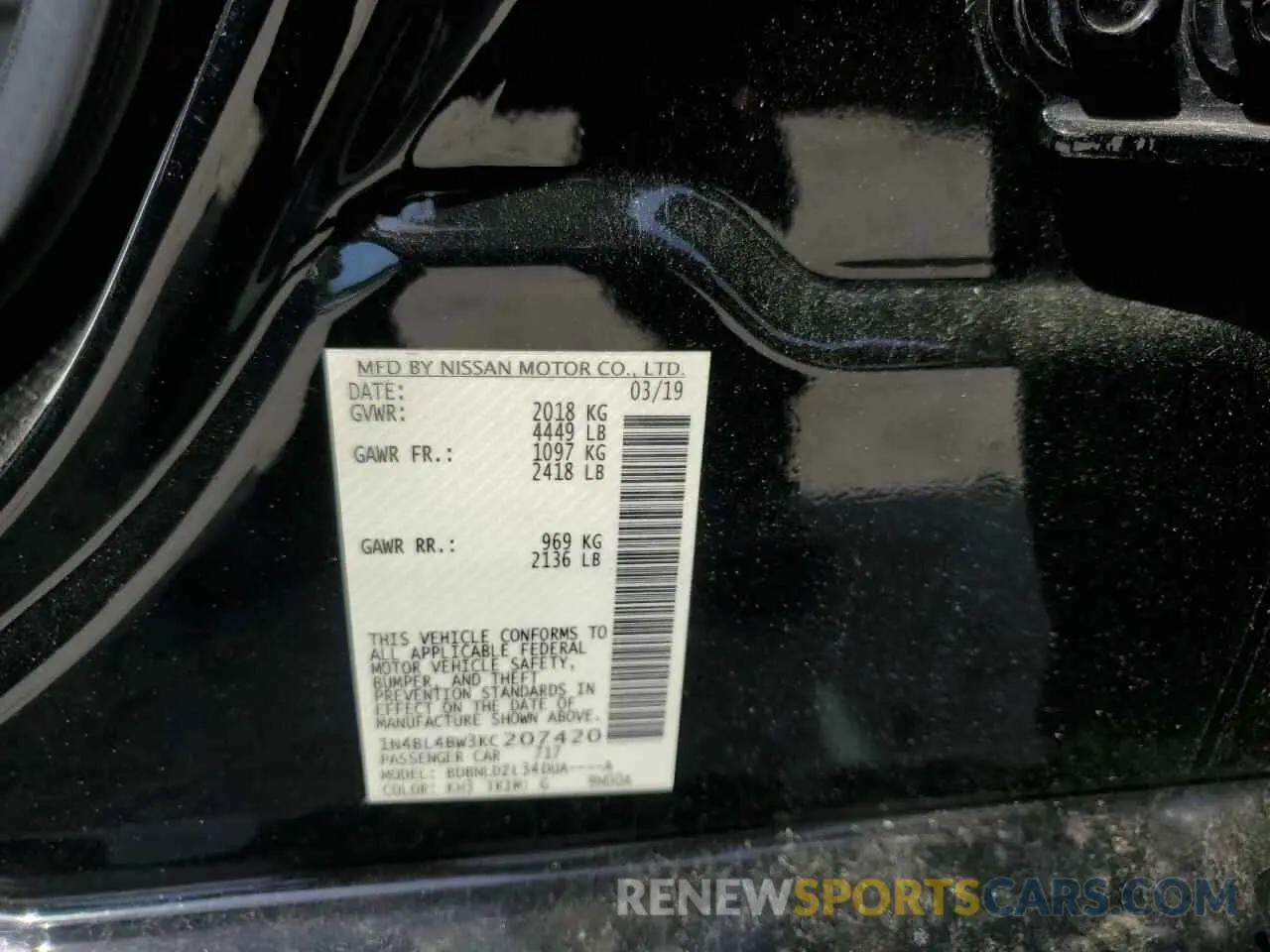 12 fotografías del automóvil dañado 1N4BL4BW3KC207420 NISSAN ALTIMA 2019