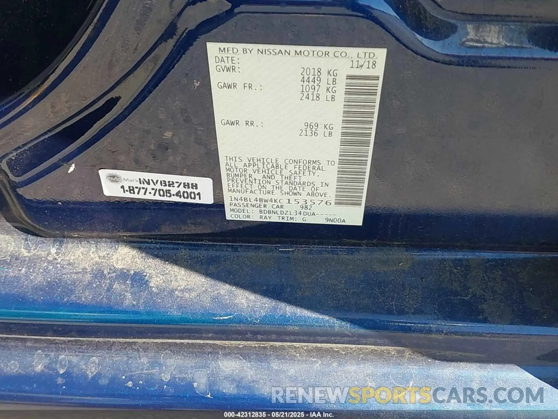 9 fotografías del automóvil dañado 1N4BL4BW4KC153576 NISSAN ALTIMA 2019