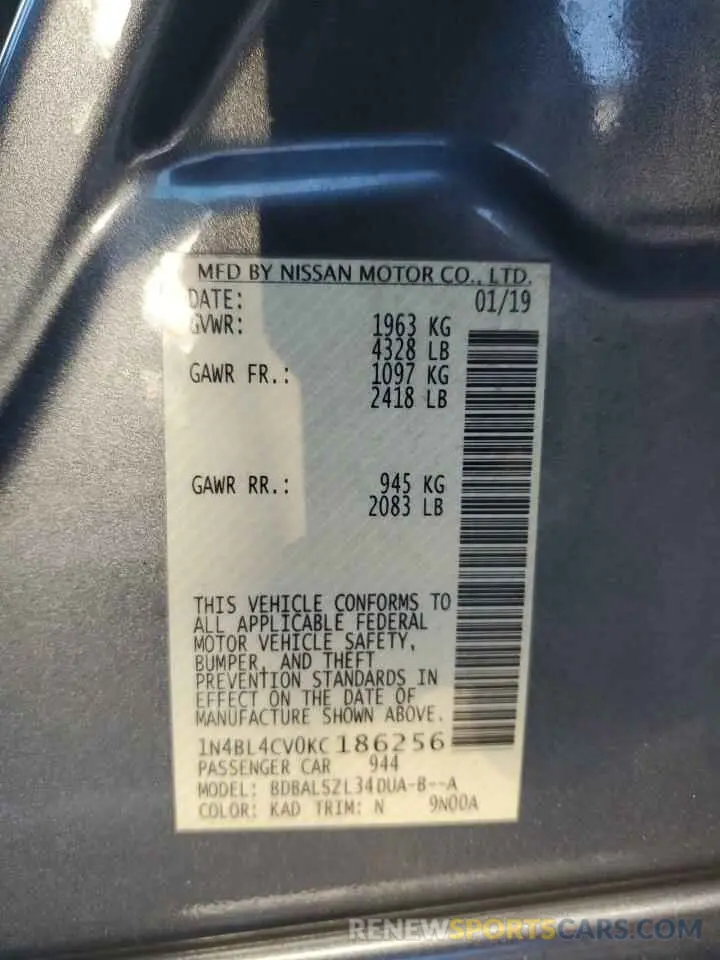 12 fotografías del automóvil dañado 1N4BL4CV0KC186256 NISSAN ALTIMA 2019