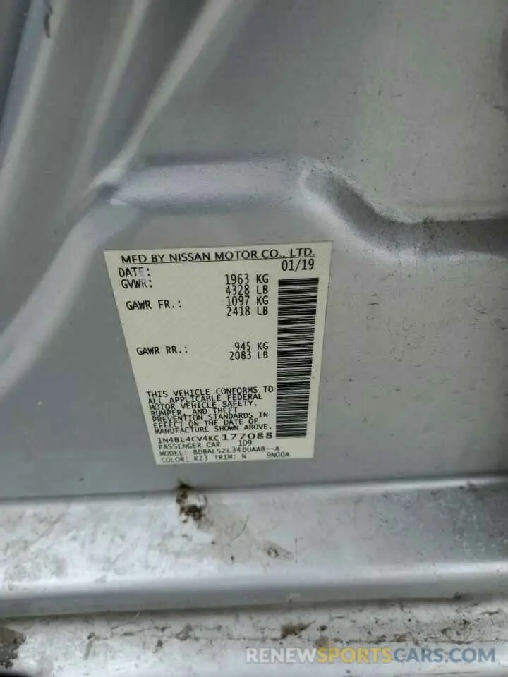 12 fotografías del automóvil dañado 1N4BL4CV4KC177088 NISSAN ALTIMA 2019