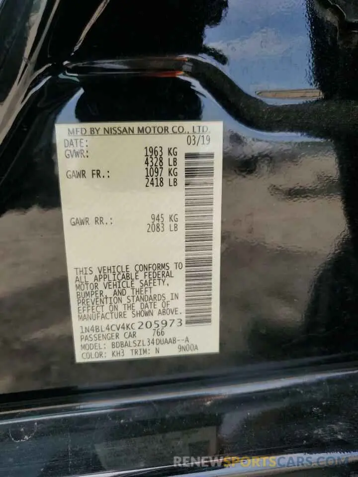 12 fotografías del automóvil dañado 1N4BL4CV4KC205973 NISSAN ALTIMA 2019