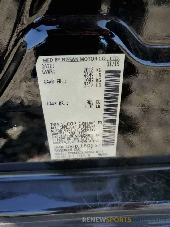 14 fotografías del automóvil dañado 1N4BL4CW5KC180557 NISSAN ALTIMA 2019