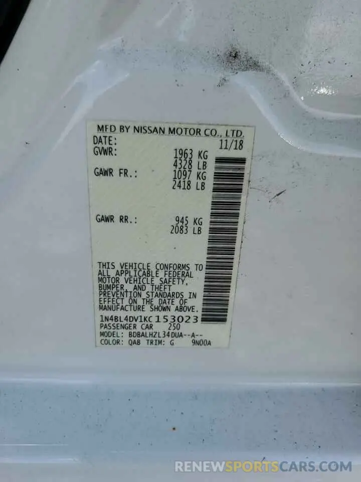 12 fotografías del automóvil dañado 1N4BL4DV1KC153023 NISSAN ALTIMA 2019